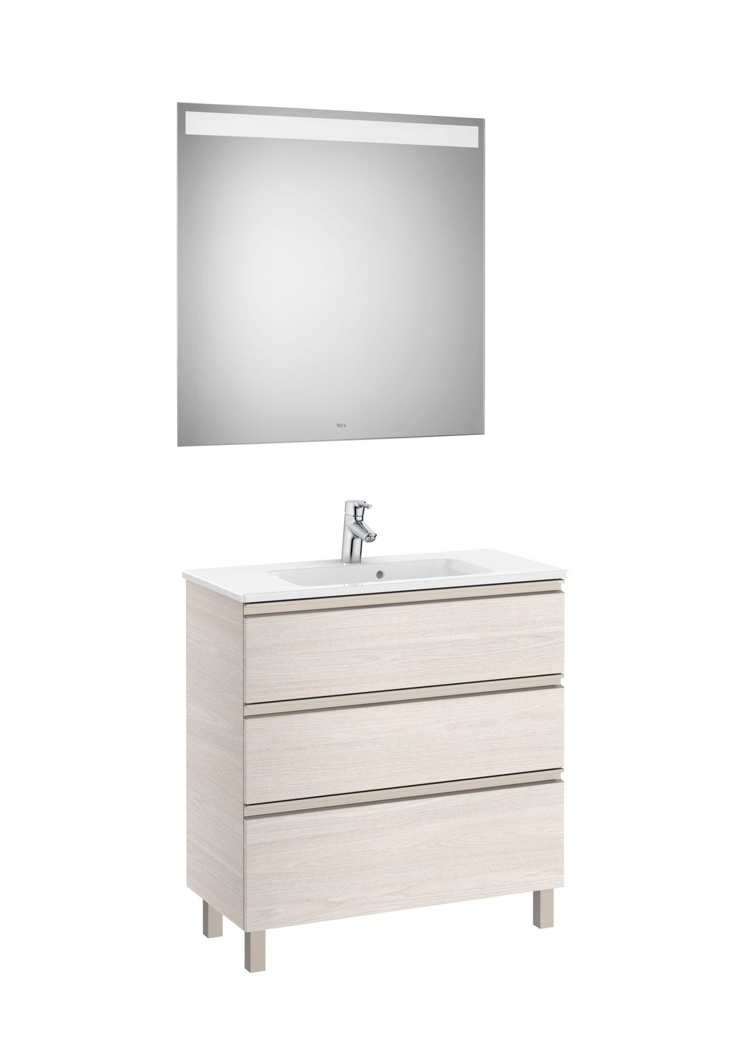 Roca - Mueble base The Gap Pack de cuatro cajones para dos lavabos de sobre encimera y espejo LED Eidos - BricoandPool
