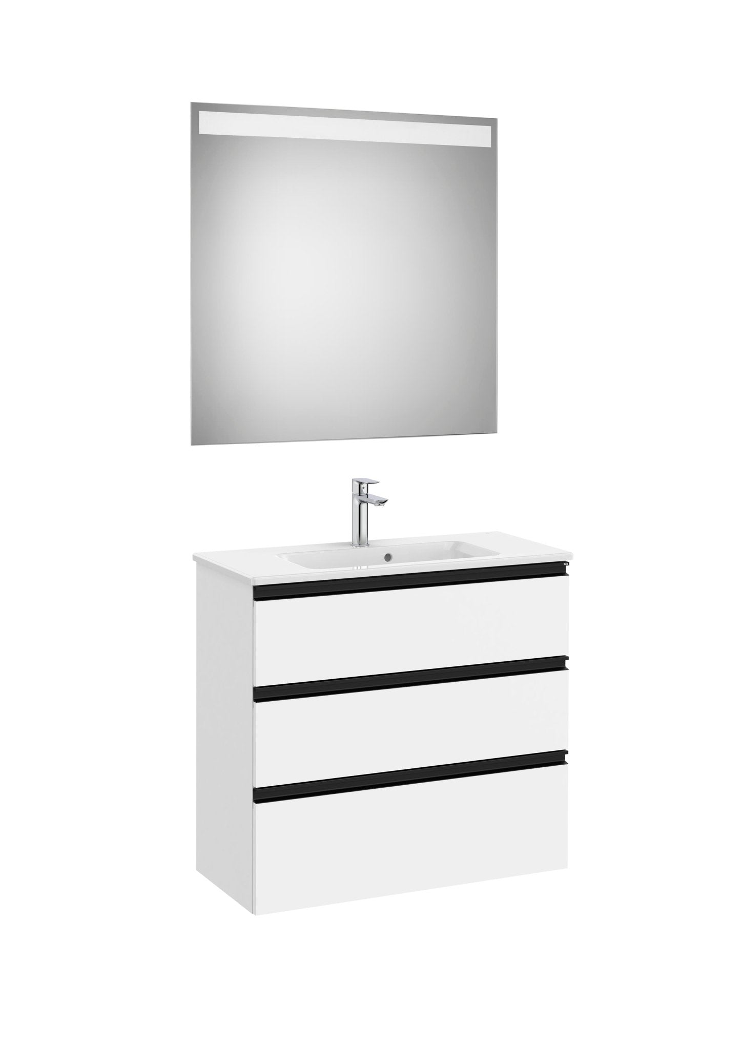 Roca - Mueble base The Gap Pack de cuatro cajones para dos lavabos de sobre encimera y espejo LED Eidos - BricoandPool