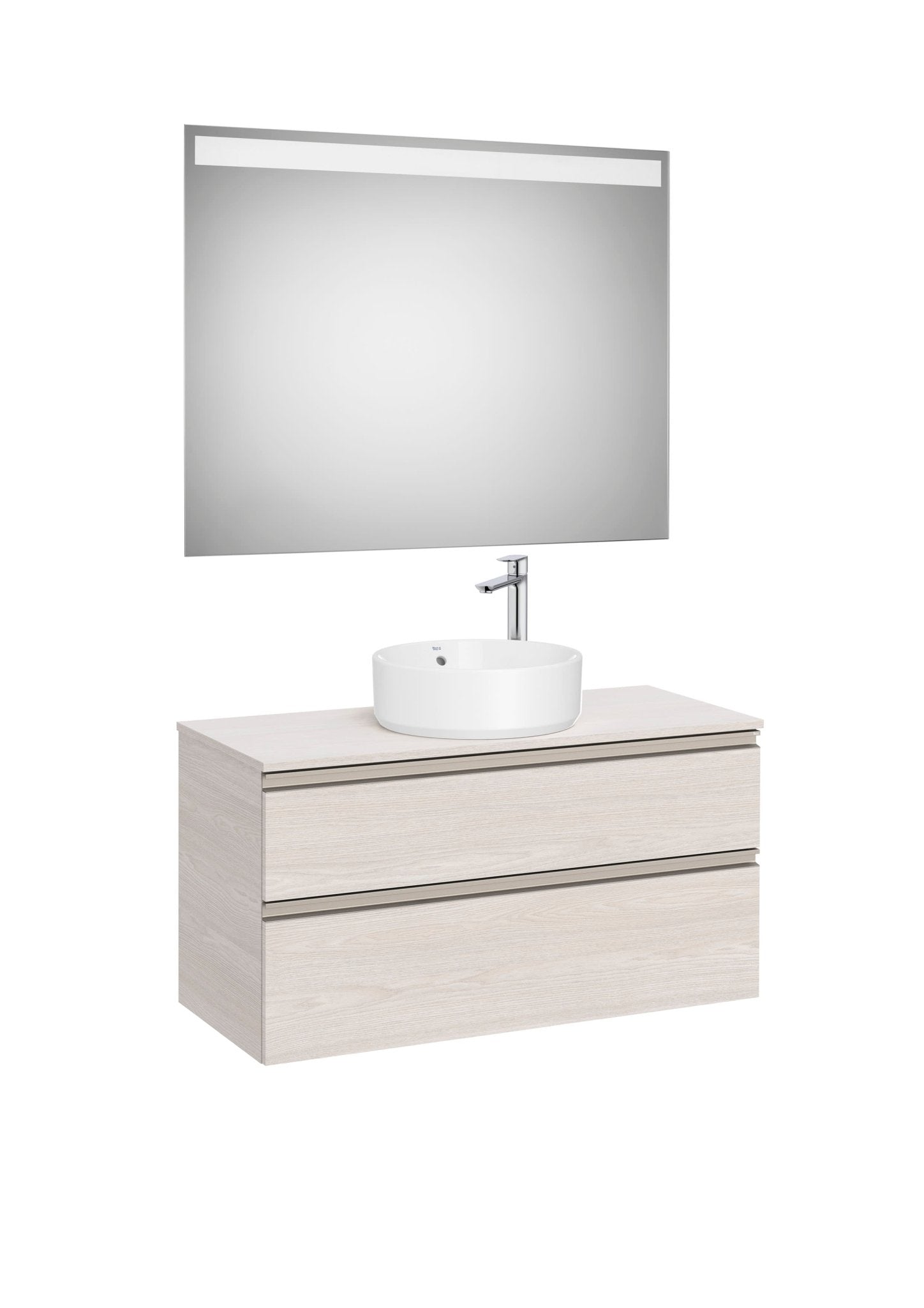 Roca - Mueble base The Gap Pack de dos cajones para lavabo de sobre encimera central y espejo LED - BricoandPool