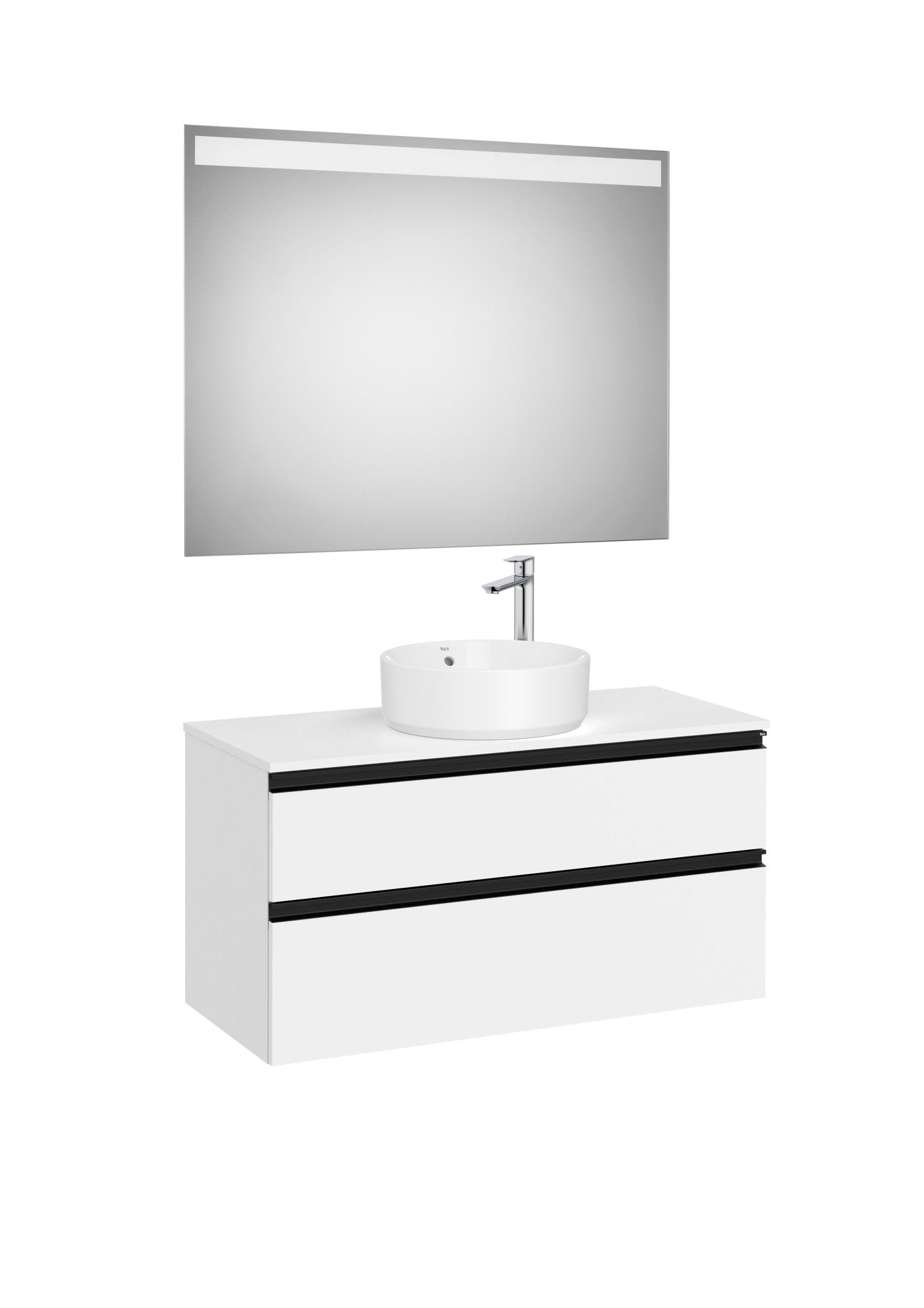 Roca - Mueble base The Gap Pack de dos cajones para lavabo de sobre encimera central y espejo LED - BricoandPool