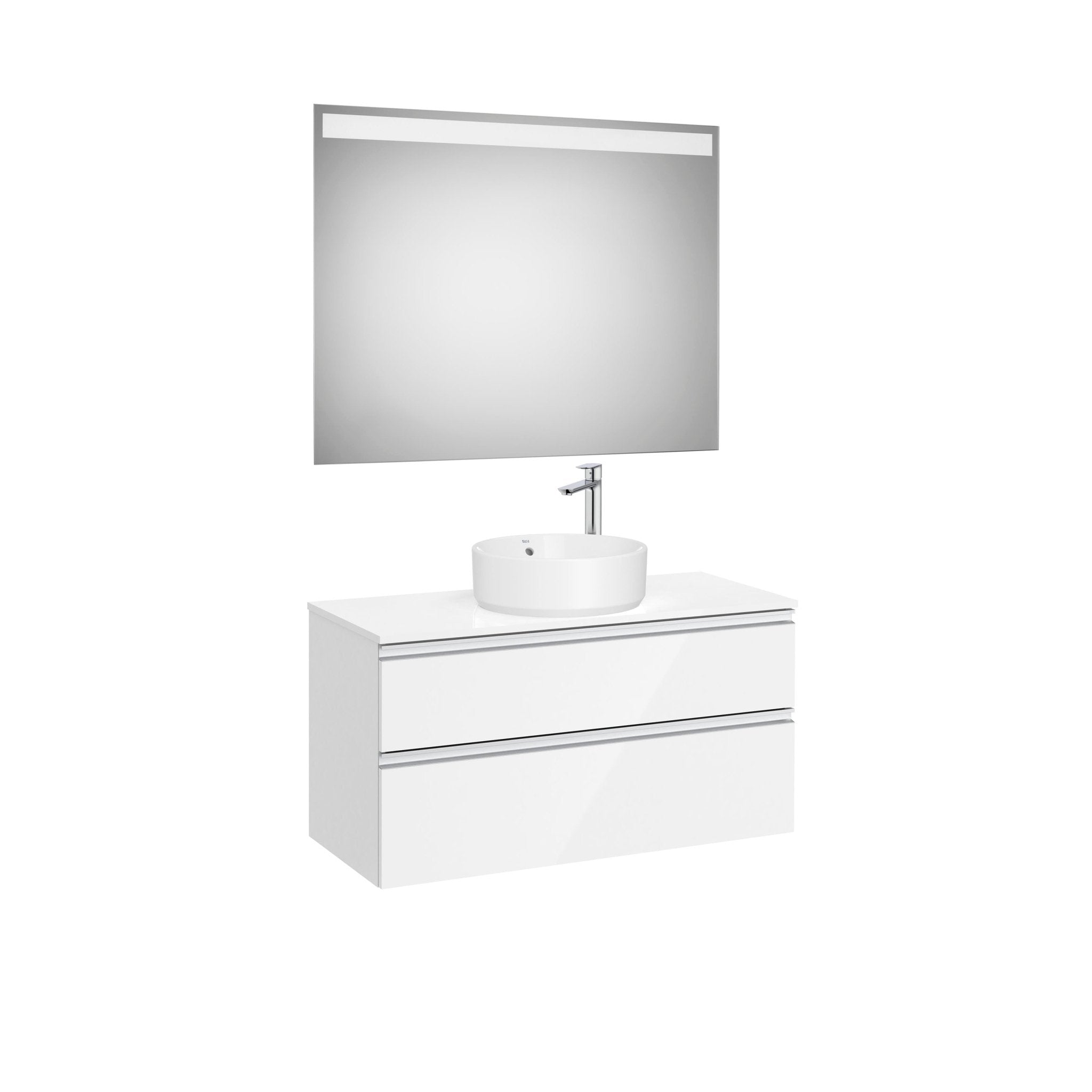 Roca - Mueble base The Gap Pack de dos cajones para lavabo de sobre encimera central y espejo LED - BricoandPool