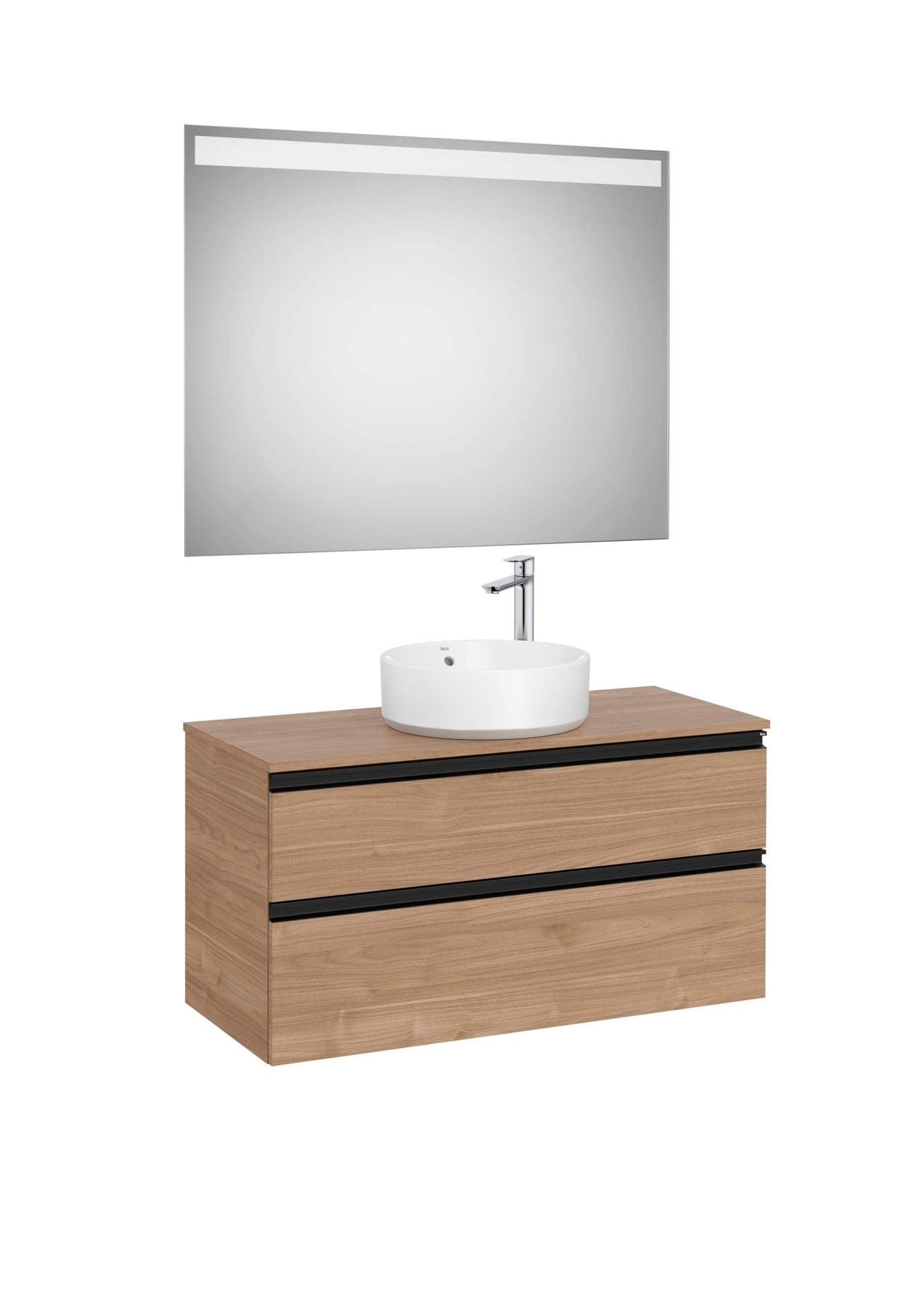 Roca - Mueble base The Gap Pack de dos cajones para lavabo de sobre encimera central y espejo LED - BricoandPool