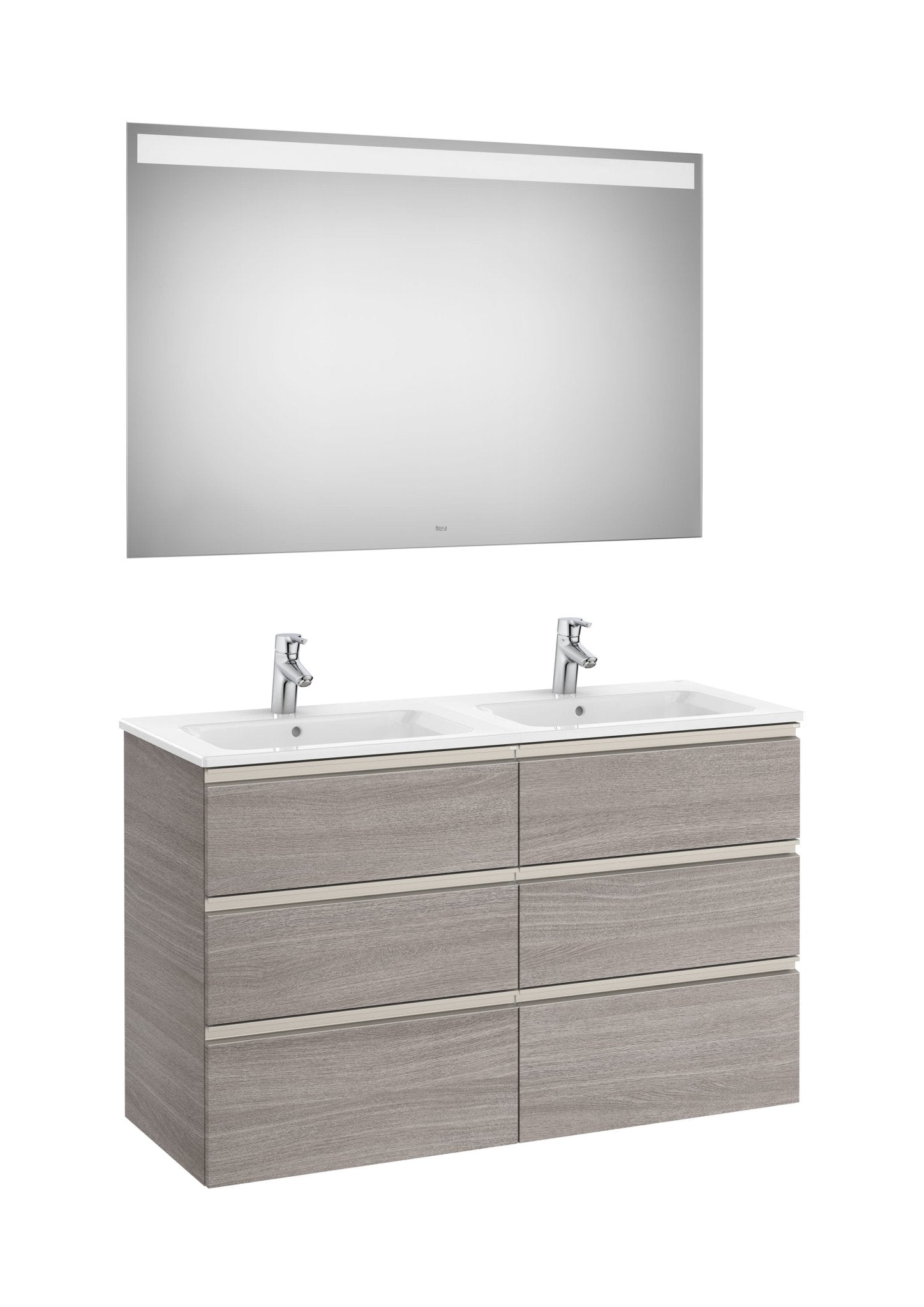Roca - Mueble base The Gap Pack de seis cajones, lavabo doble y espejo LED Eidos - BricoandPool