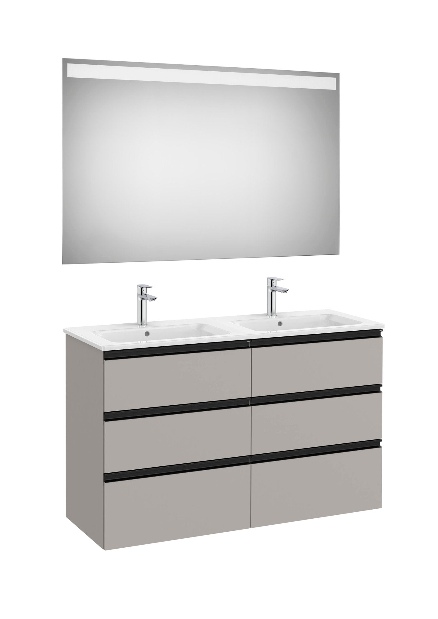 Roca - Mueble base The Gap Pack de seis cajones, lavabo doble y espejo LED Eidos - BricoandPool