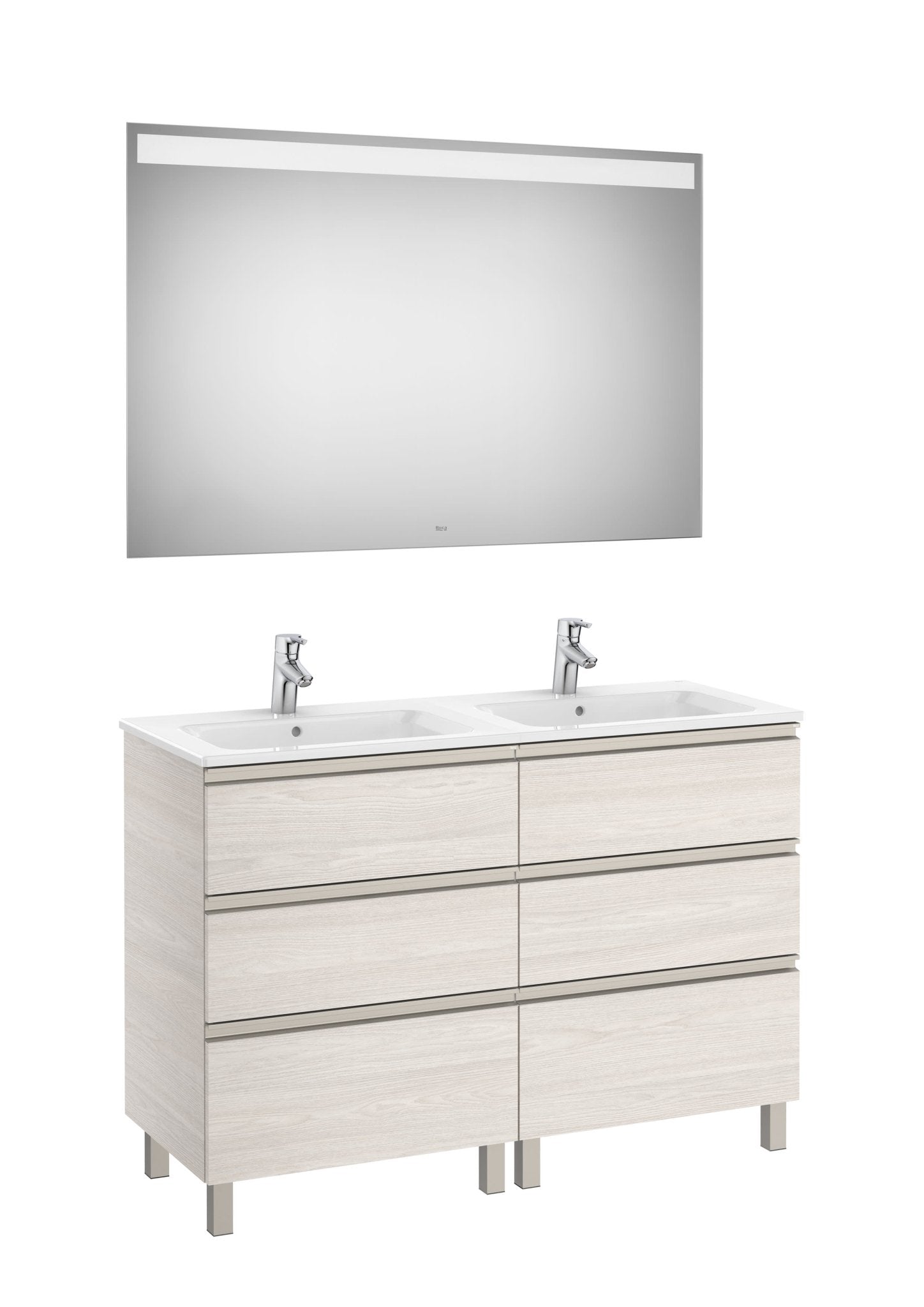 Roca - Mueble base The Gap Pack de seis cajones, lavabo doble y espejo LED Eidos - BricoandPool