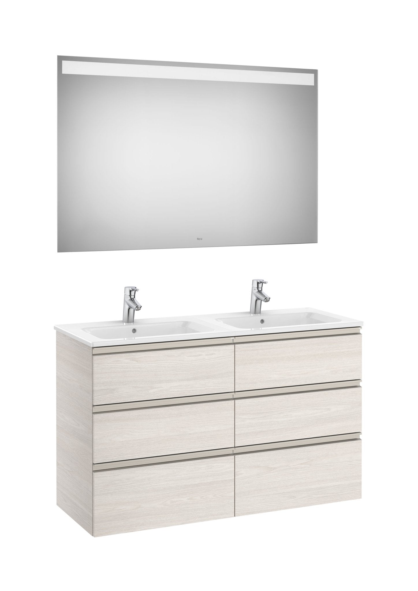Roca - Mueble base The Gap Pack de seis cajones, lavabo doble y espejo LED Eidos - BricoandPool