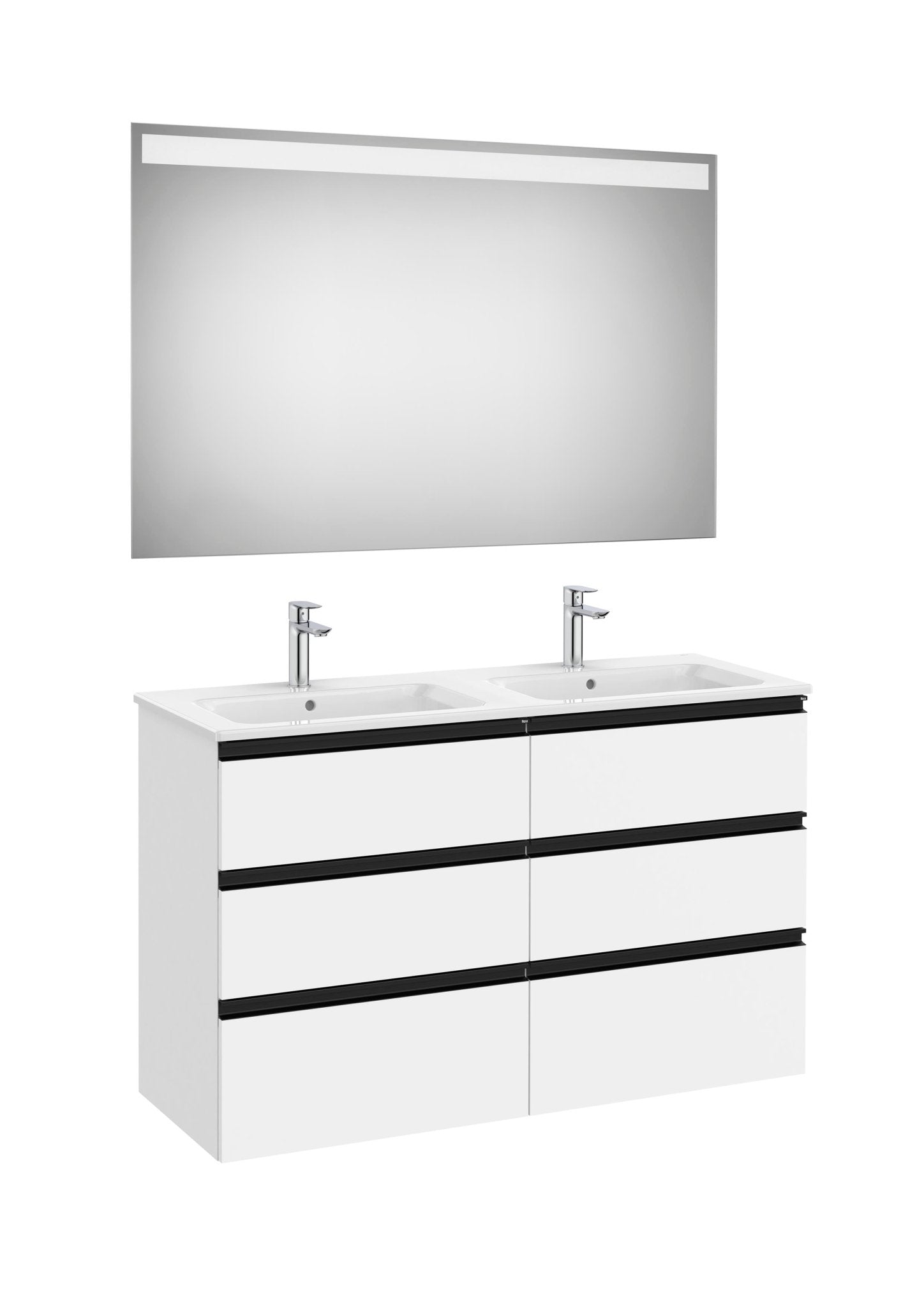 Roca - Mueble base The Gap Pack de seis cajones, lavabo doble y espejo LED Eidos - BricoandPool