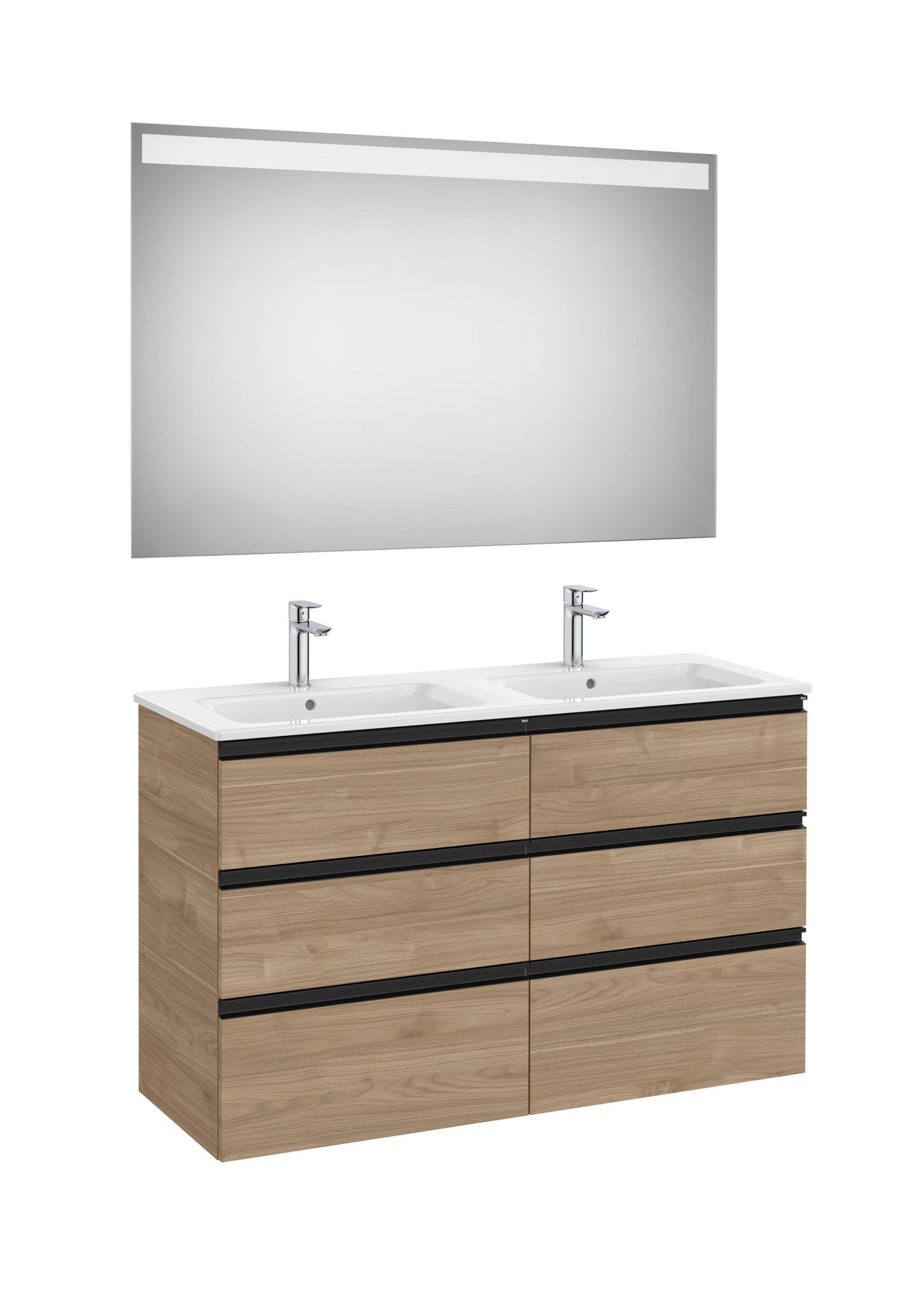 Roca - Mueble base The Gap Pack de seis cajones, lavabo doble y espejo LED Eidos - BricoandPool