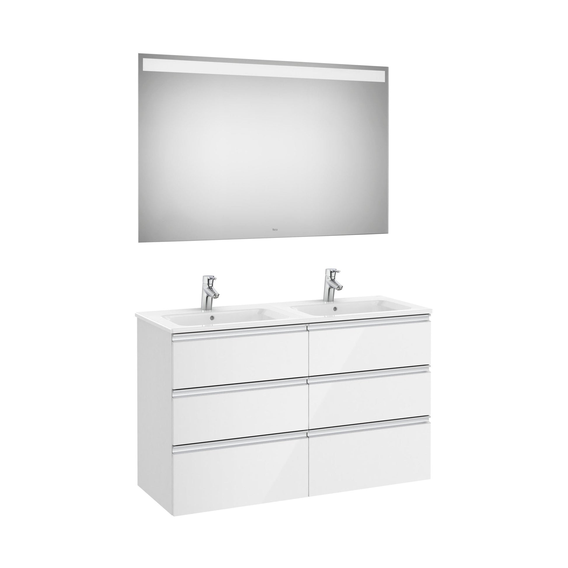 Roca - Mueble base The Gap Pack de seis cajones, lavabo doble y espejo LED Eidos - BricoandPool
