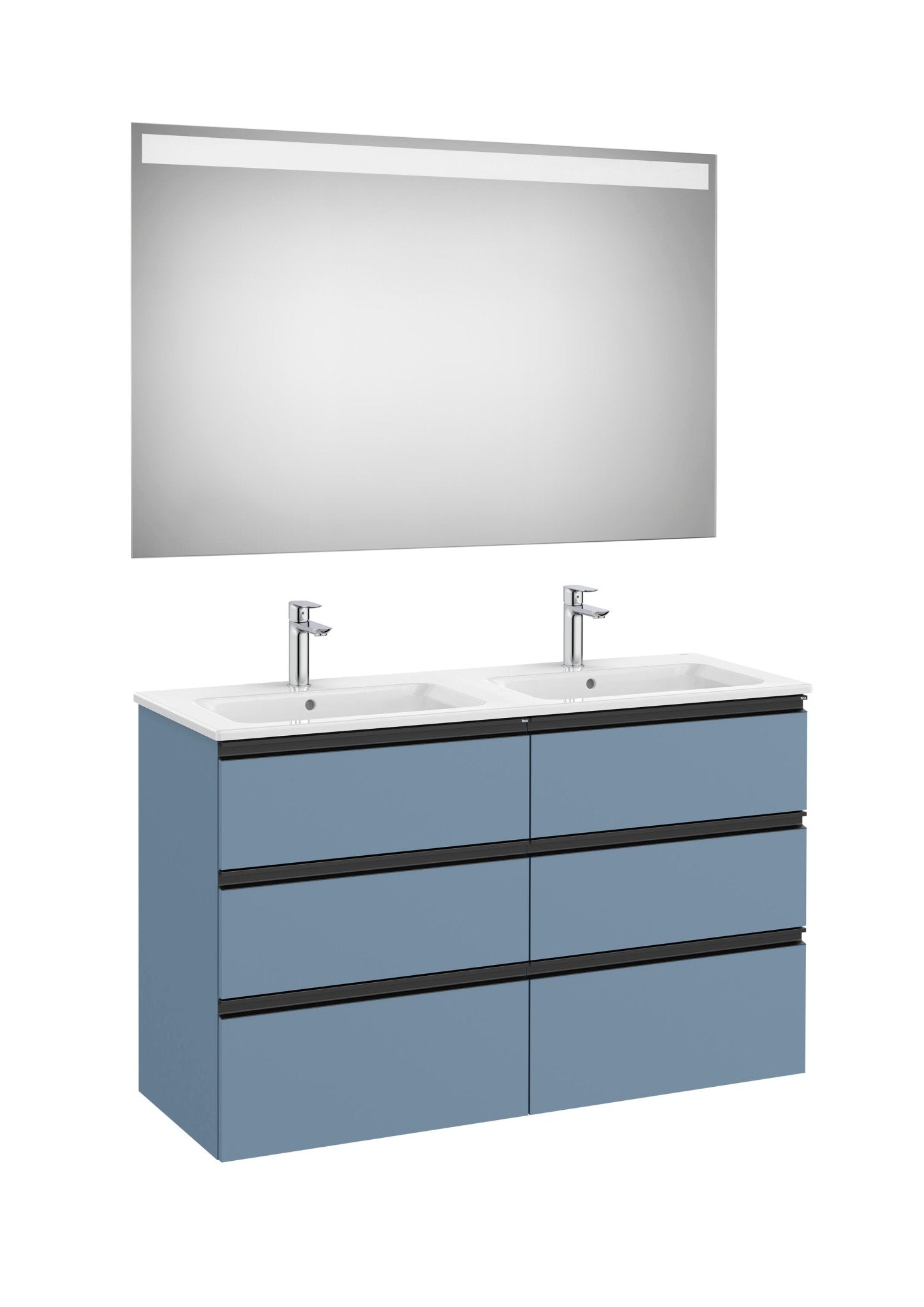 Roca - Mueble base The Gap Pack de seis cajones, lavabo doble y espejo LED Eidos - BricoandPool