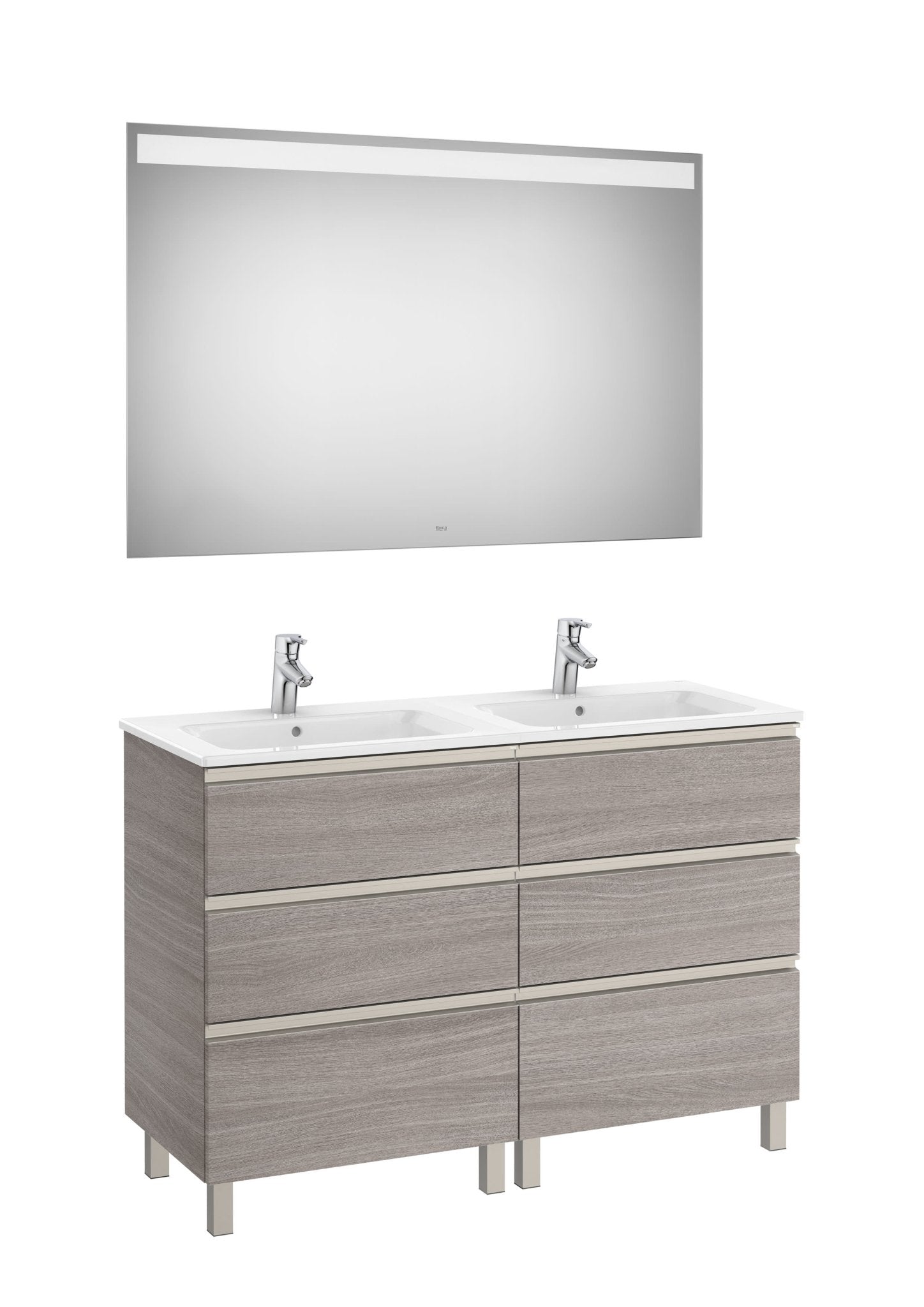 Roca - Mueble base The Gap Pack de seis cajones, lavabo doble y espejo LED Eidos - BricoandPool