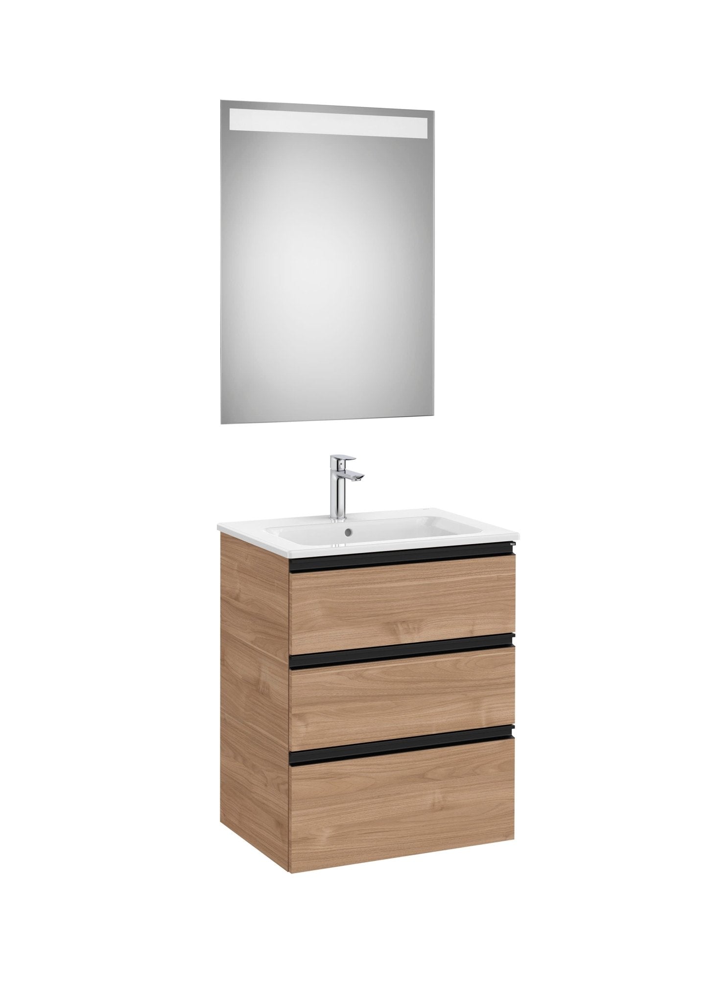 Roca - Mueble base The Gap Pack de tres cajones, lavabo centrado y espejo LED Eidos - BricoandPool