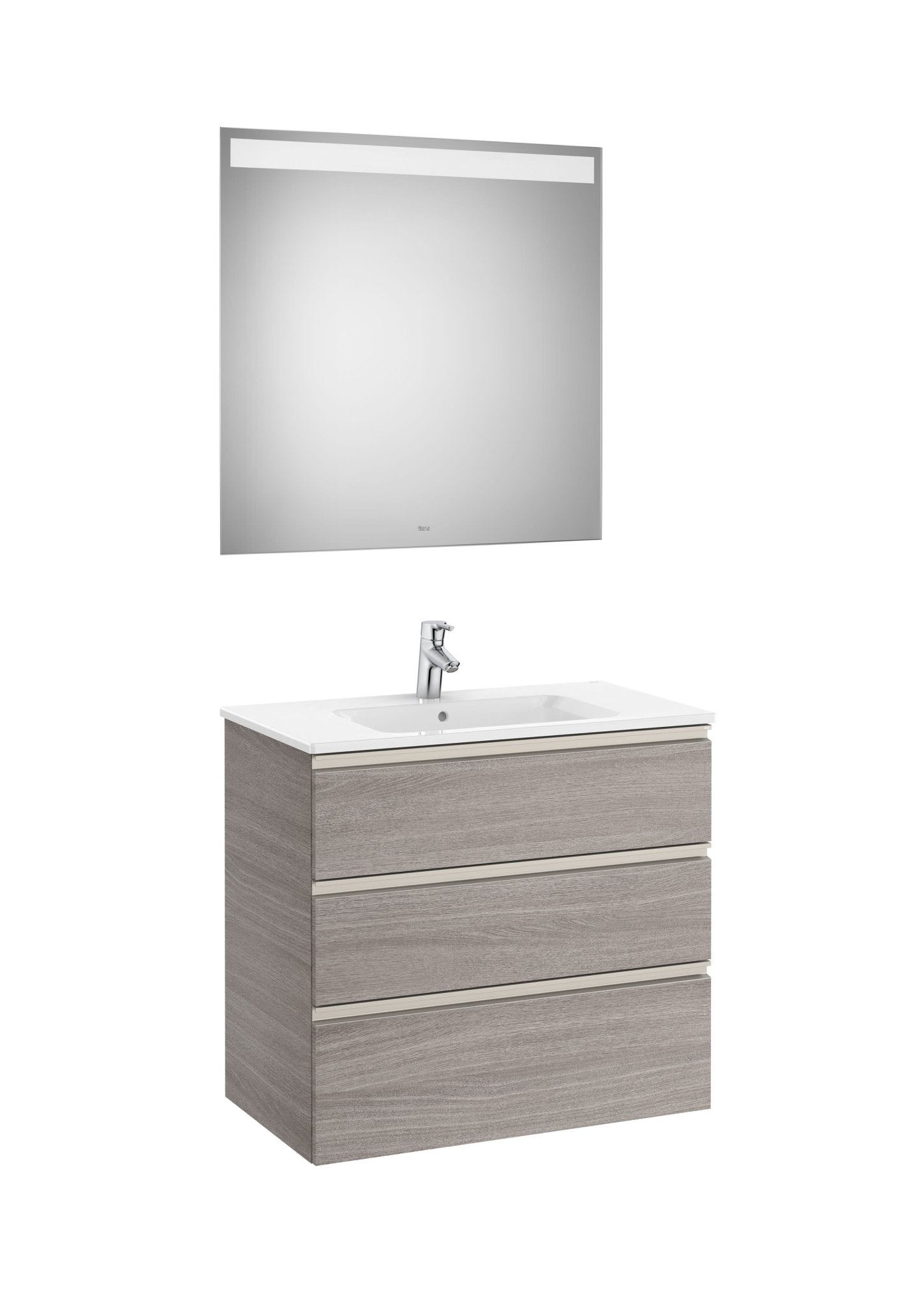 Roca - Mueble base The Gap Pack de tres cajones, lavabo centrado y espejo LED Eidos - BricoandPool