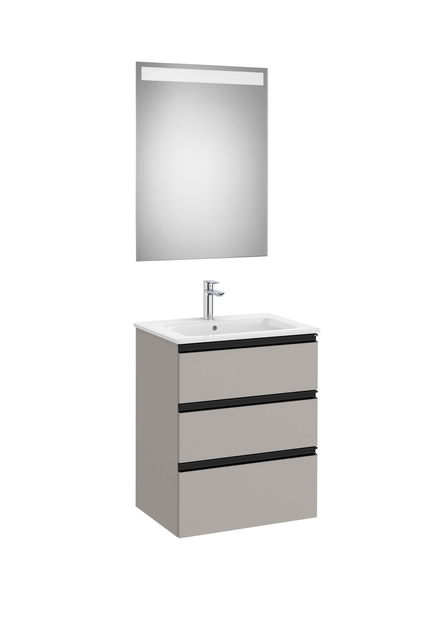 Roca - Mueble base The Gap Pack de tres cajones, lavabo centrado y espejo LED Eidos - BricoandPool