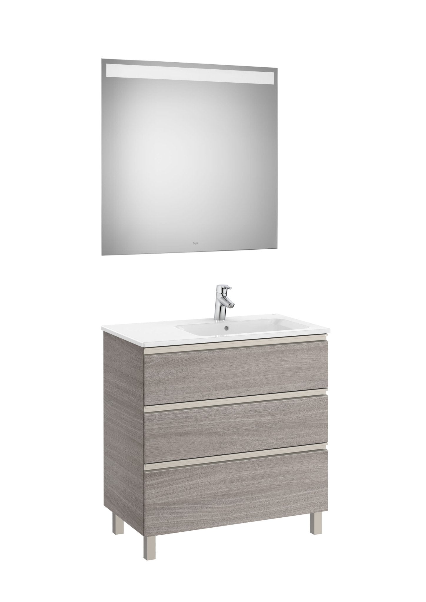 Roca - Mueble base The Gap Pack de tres cajones, lavabo centrado y espejo LED Eidos - BricoandPool