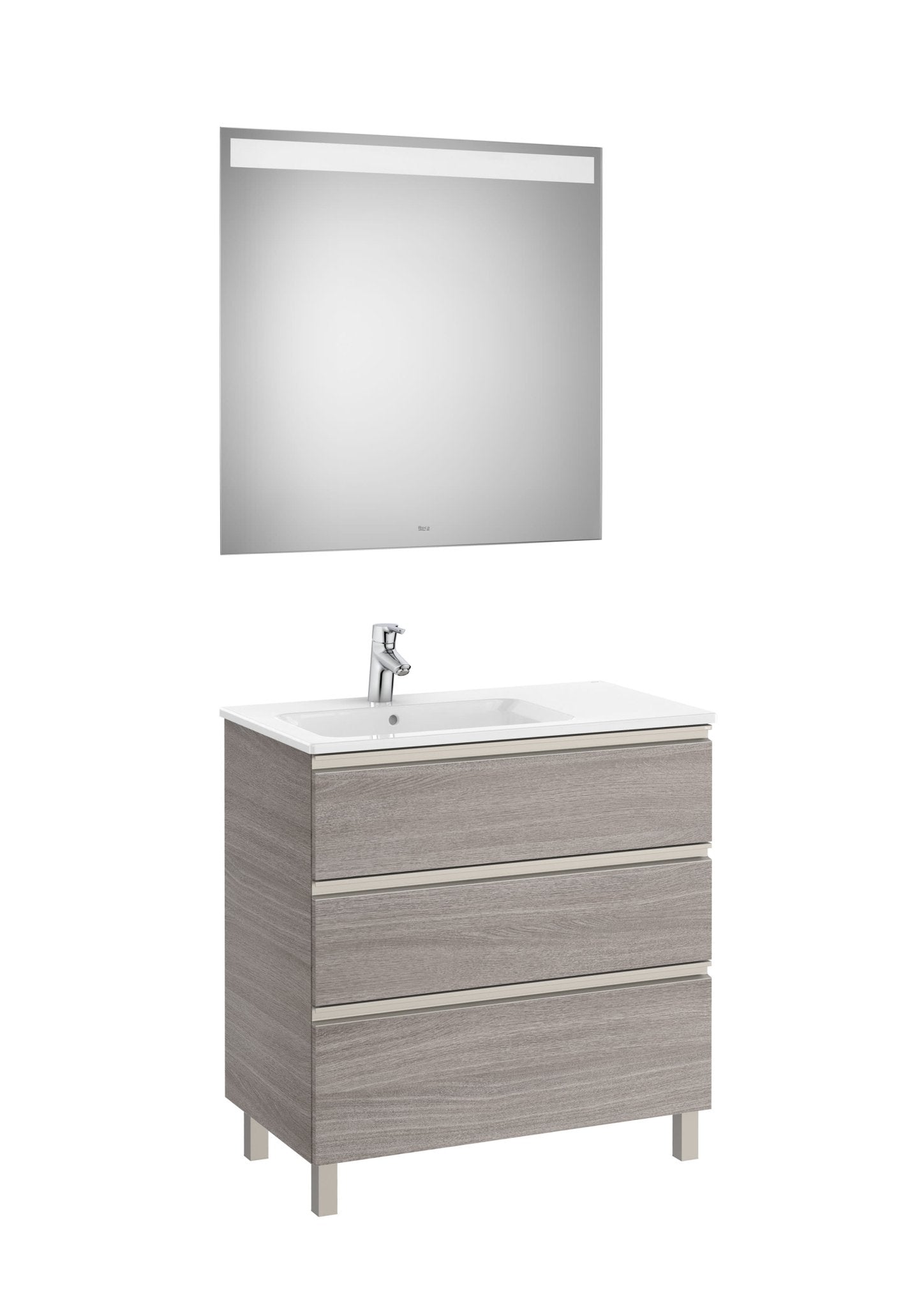 Roca - Mueble base The Gap Pack de tres cajones, lavabo centrado y espejo LED Eidos - BricoandPool