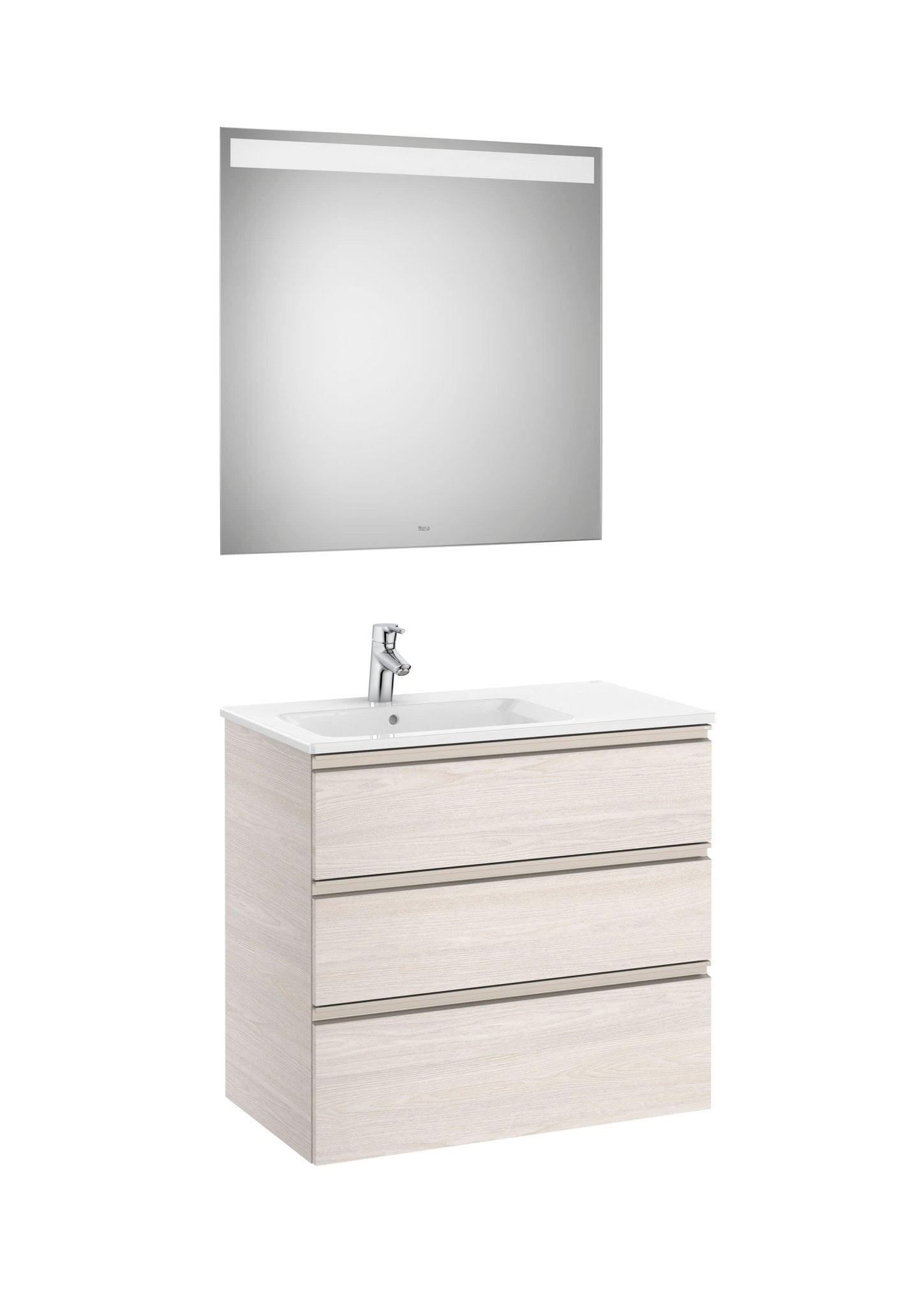 Roca - Mueble base The Gap Pack de tres cajones, lavabo centrado y espejo LED Eidos - BricoandPool