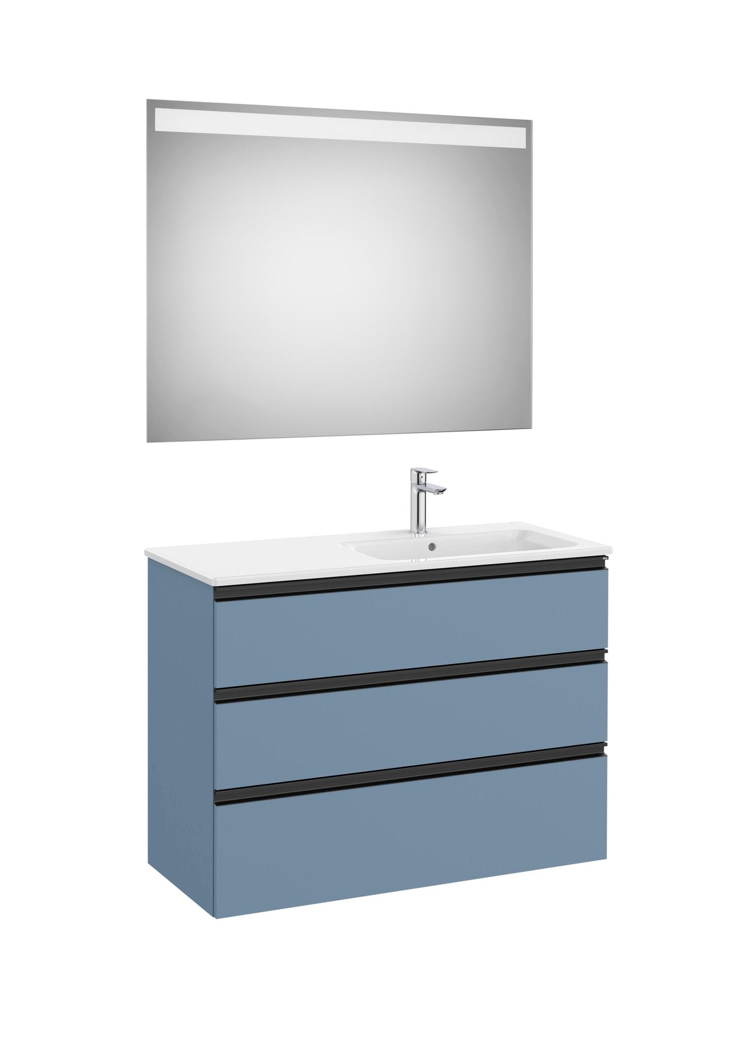 Roca - Mueble base The Gap Pack de tres cajones, lavabo centrado y espejo LED Eidos - BricoandPool