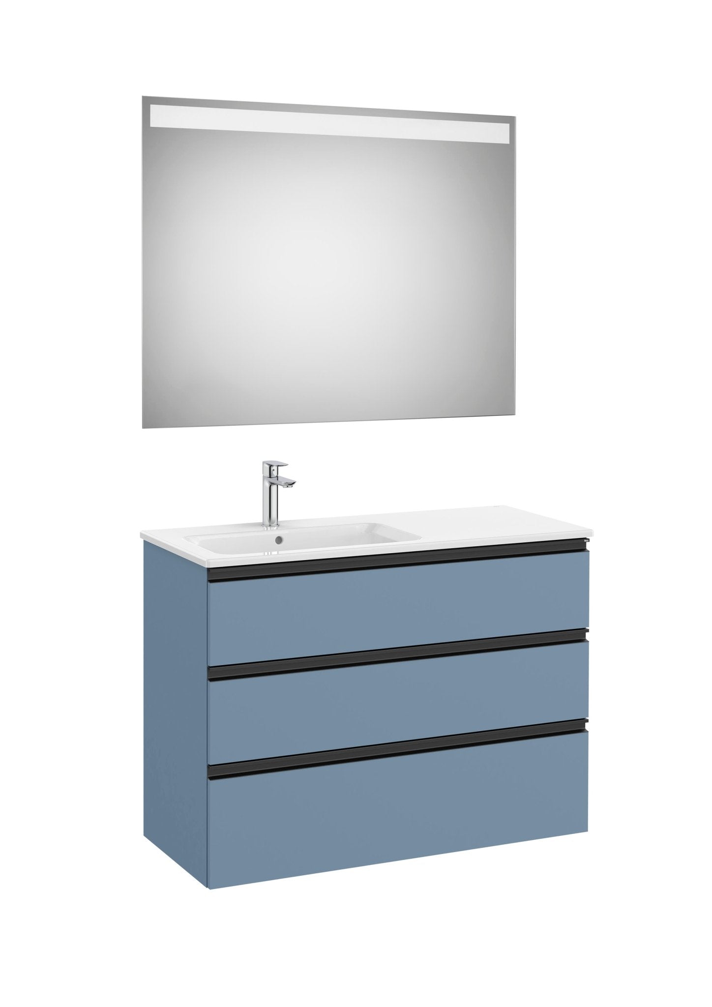 Roca - Mueble base The Gap Pack de tres cajones, lavabo centrado y espejo LED Eidos - BricoandPool