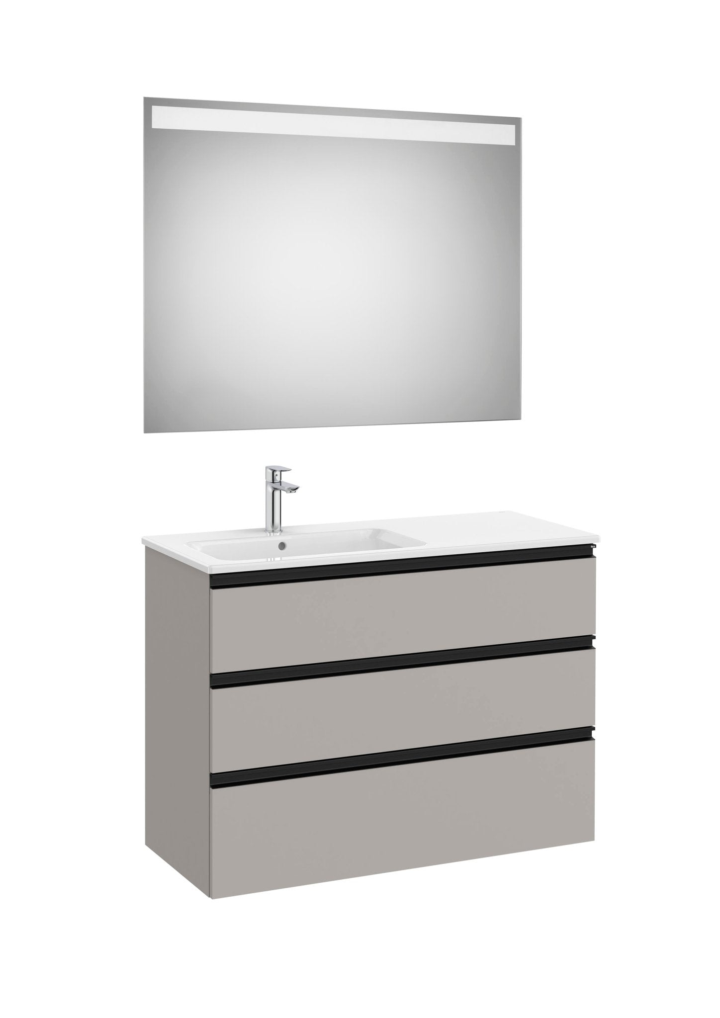 Roca - Mueble base The Gap Pack de tres cajones, lavabo centrado y espejo LED Eidos - BricoandPool