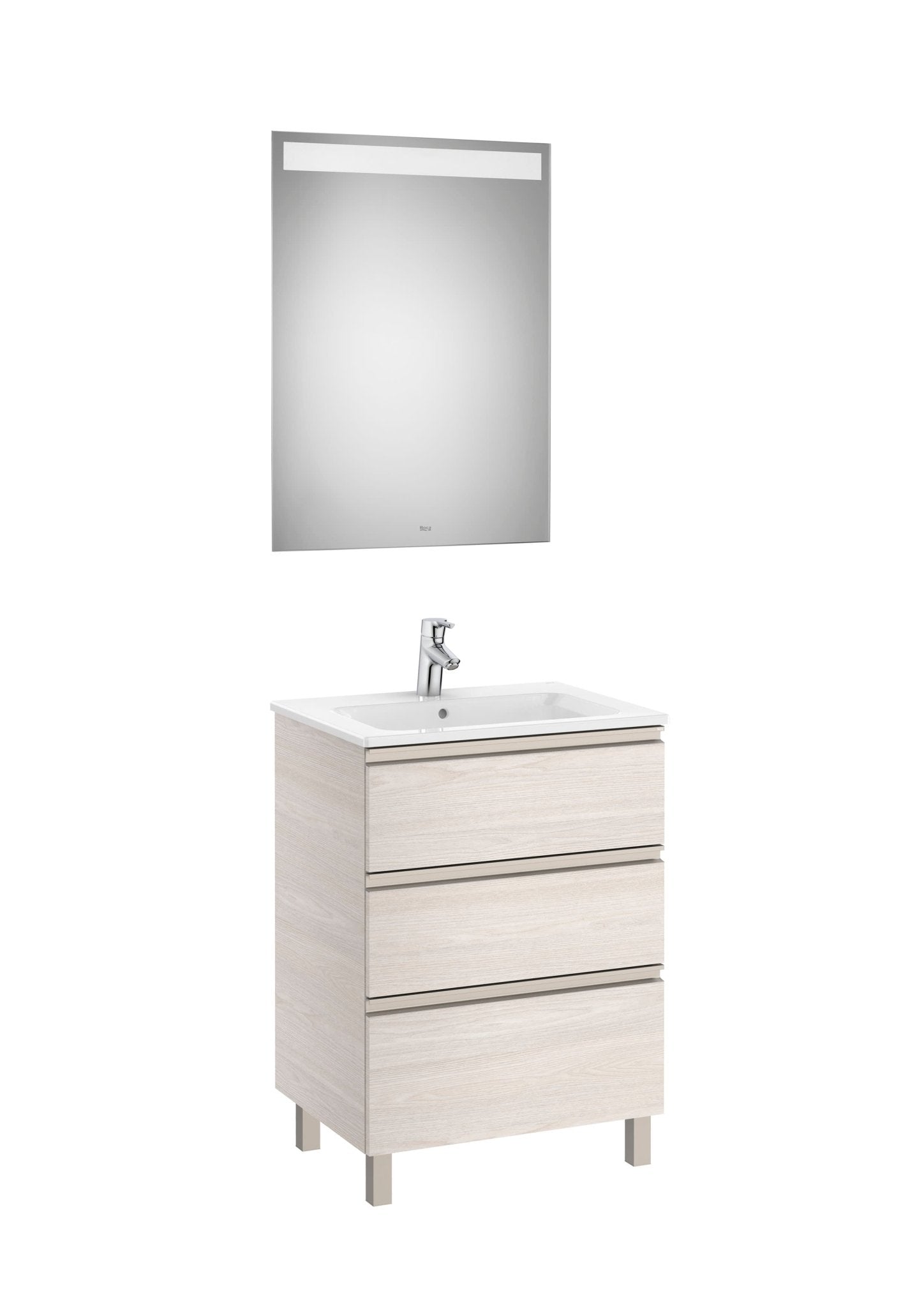 Roca - Mueble base The Gap Pack de tres cajones, lavabo centrado y espejo LED Eidos - BricoandPool