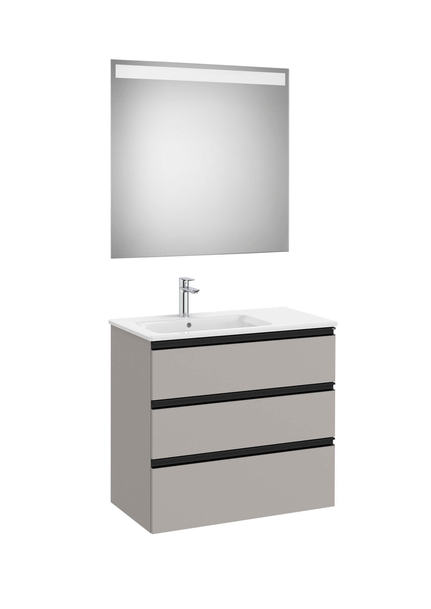 Roca - Mueble base The Gap Pack de tres cajones, lavabo centrado y espejo LED Eidos - BricoandPool