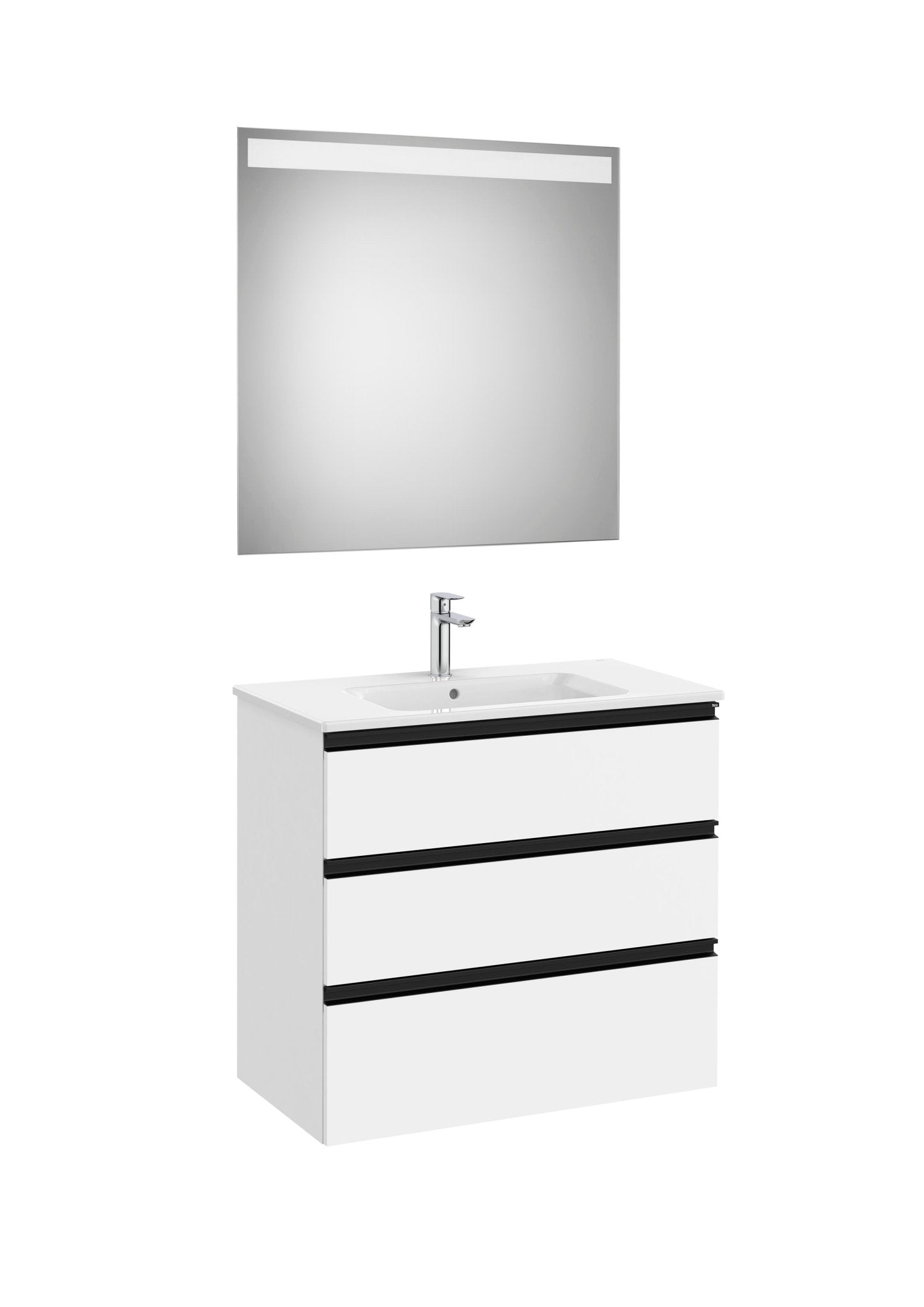 Roca - Mueble base The Gap Pack de tres cajones, lavabo centrado y espejo LED Eidos - BricoandPool