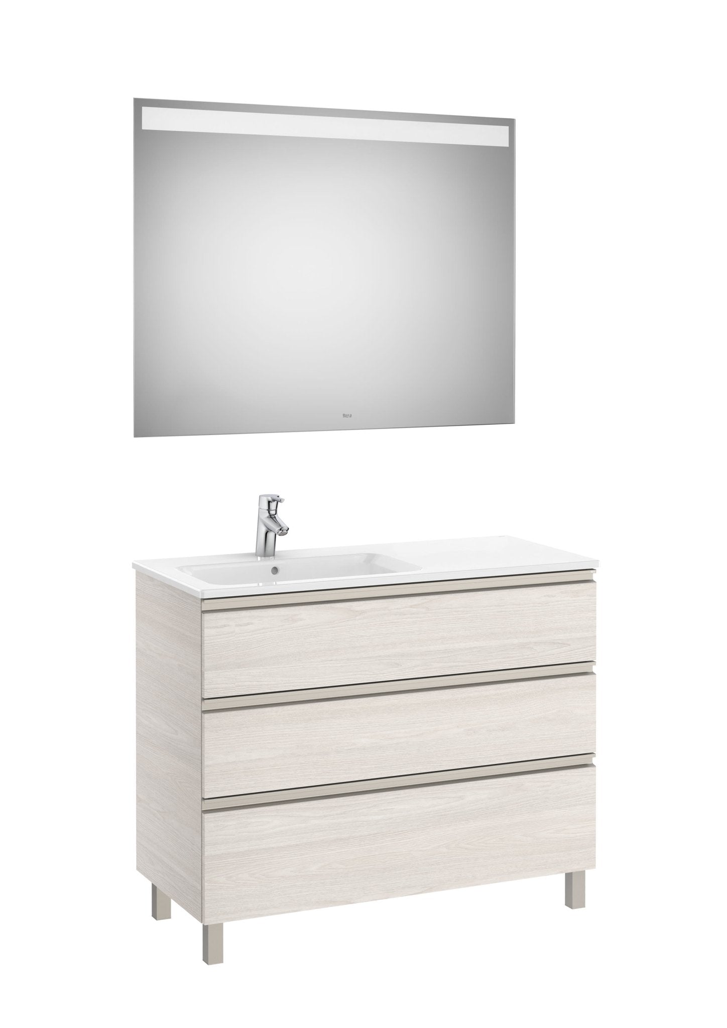 Roca - Mueble base The Gap Pack de tres cajones, lavabo centrado y espejo LED Eidos - BricoandPool
