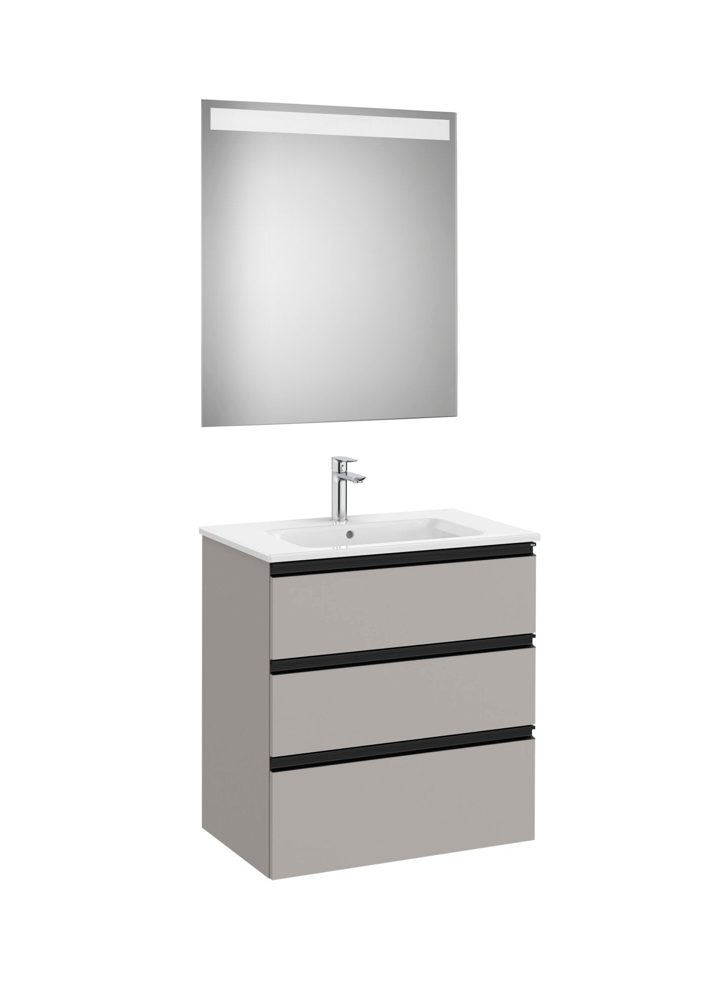Roca - Mueble base The Gap Pack de tres cajones, lavabo centrado y espejo LED Eidos - BricoandPool