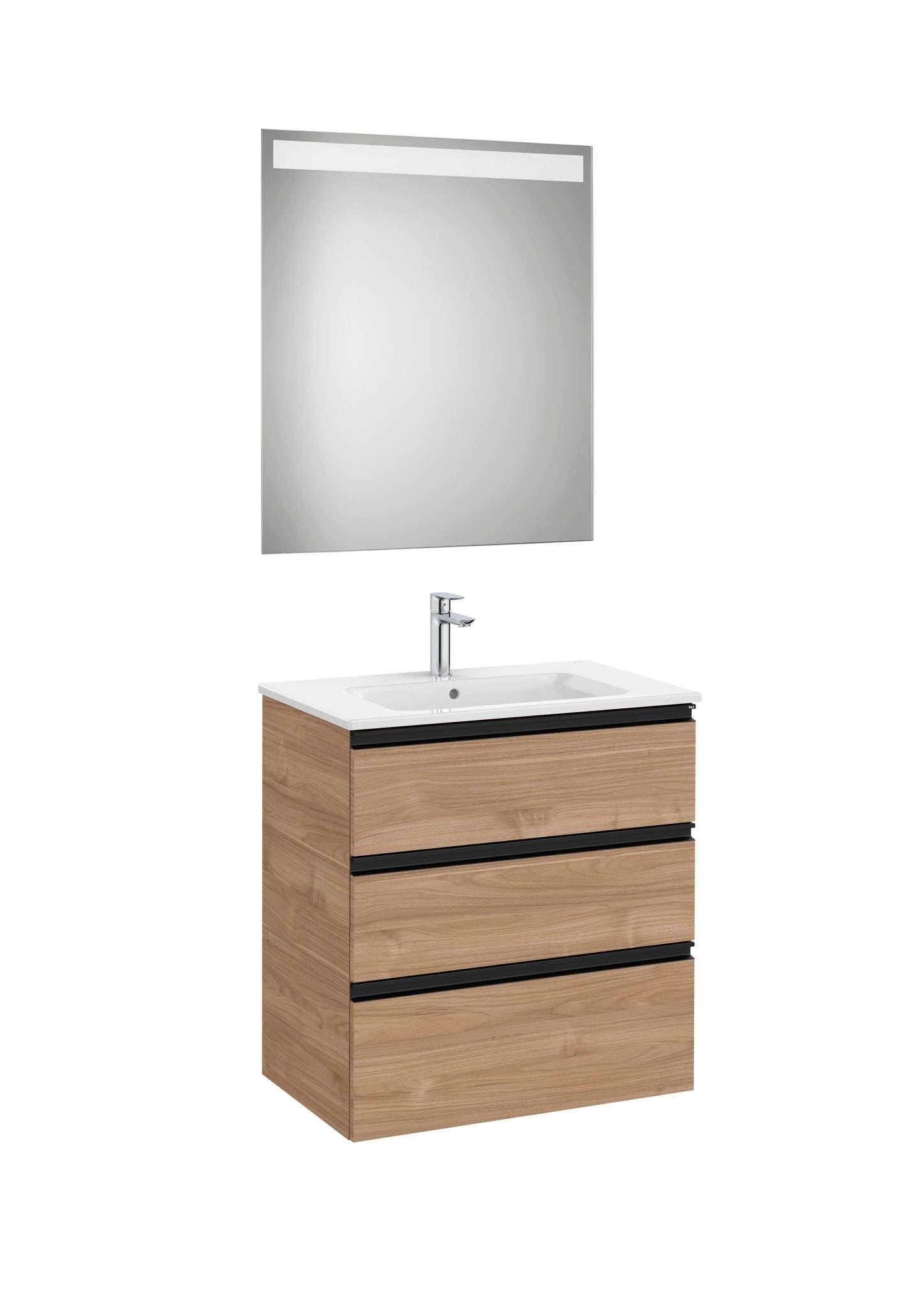 Roca - Mueble base The Gap Pack de tres cajones, lavabo centrado y espejo LED Eidos - BricoandPool