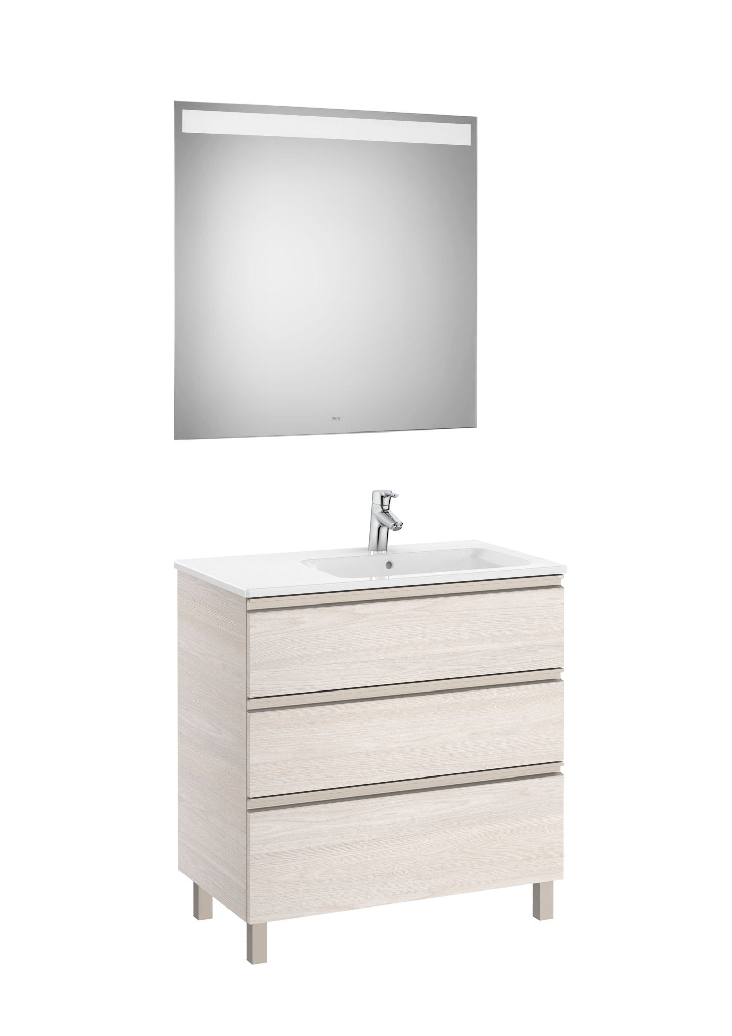 Roca - Mueble base The Gap Pack de tres cajones, lavabo centrado y espejo LED Eidos - BricoandPool