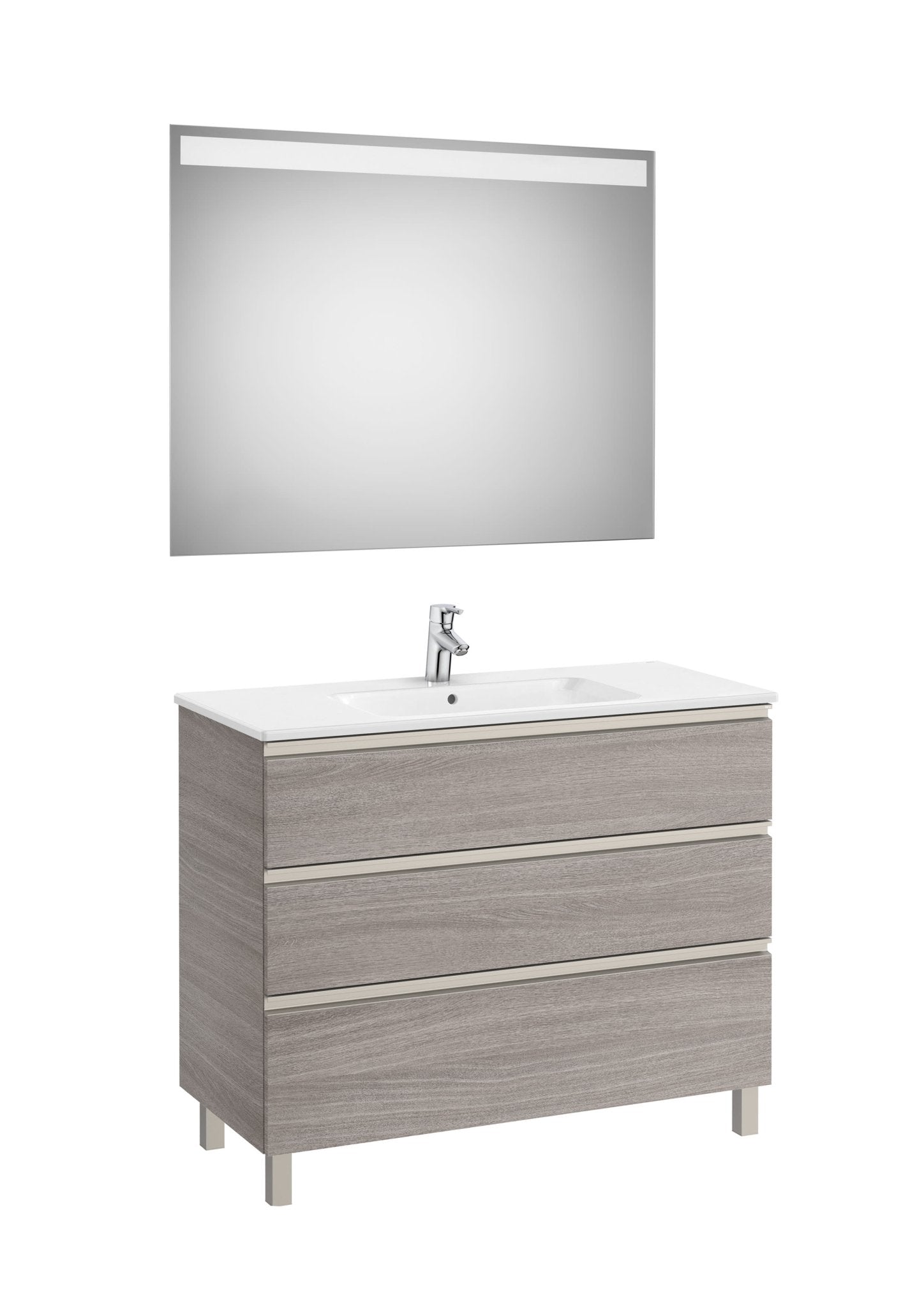 Roca - Mueble base The Gap Pack de tres cajones, lavabo centrado y espejo LED Eidos - BricoandPool