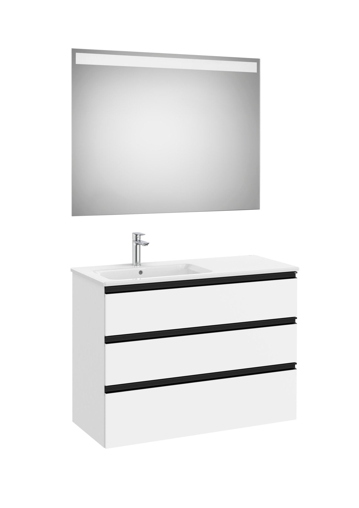 Roca - Mueble base The Gap Pack de tres cajones, lavabo centrado y espejo LED Eidos - BricoandPool