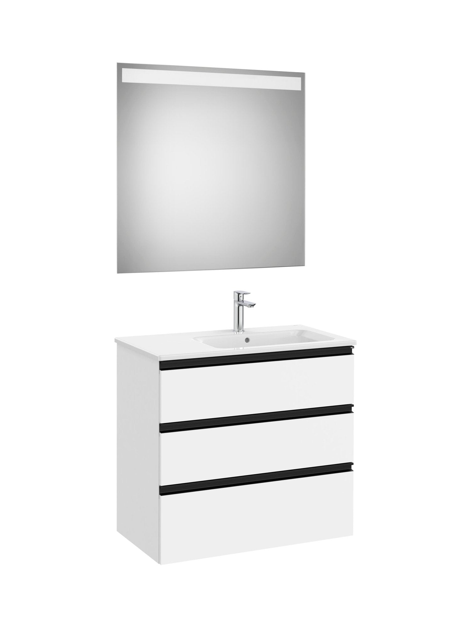 Roca - Mueble base The Gap Pack de tres cajones, lavabo centrado y espejo LED Eidos - BricoandPool
