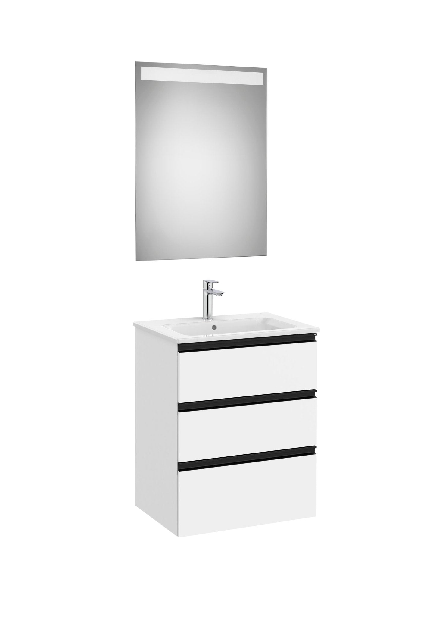 Roca - Mueble base The Gap Pack de tres cajones, lavabo centrado y espejo LED Eidos - BricoandPool