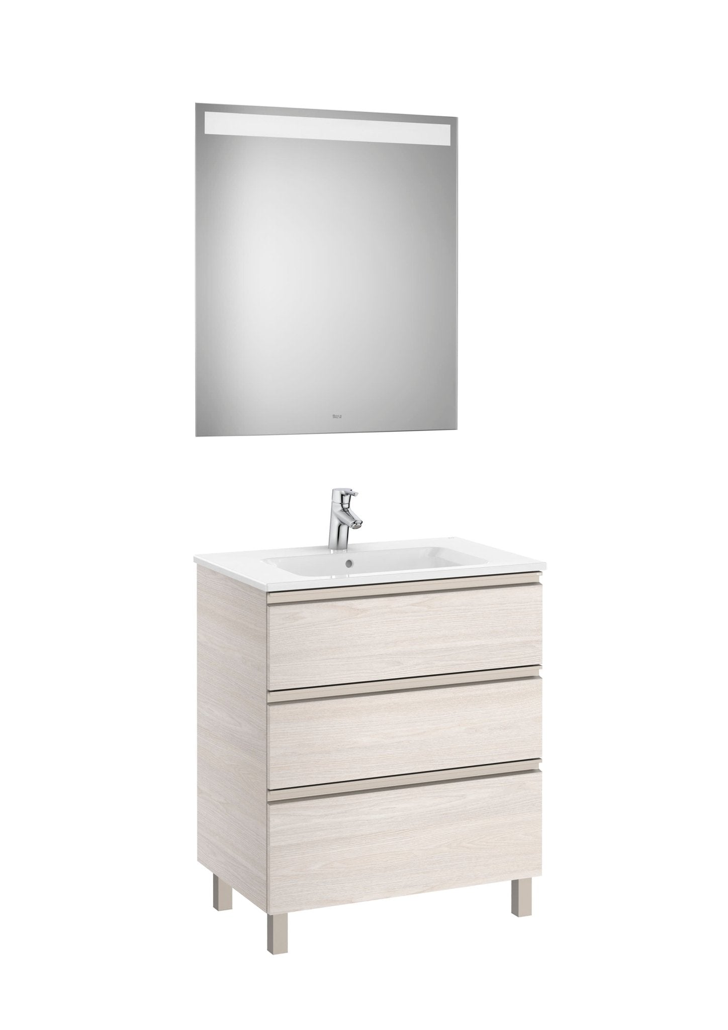 Roca - Mueble base The Gap Pack de tres cajones, lavabo centrado y espejo LED Eidos - BricoandPool