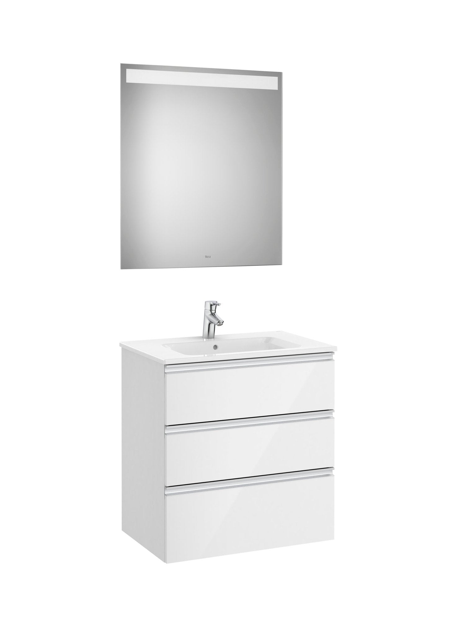 Roca - Mueble base The Gap Pack de tres cajones, lavabo centrado y espejo LED Eidos - BricoandPool