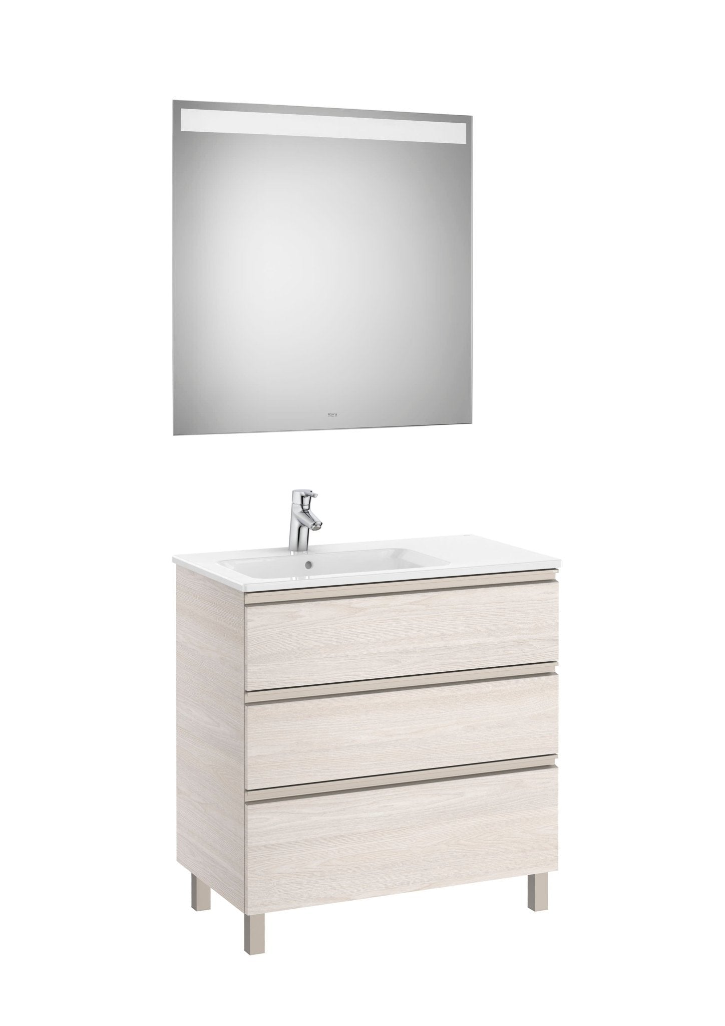 Roca - Mueble base The Gap Pack de tres cajones, lavabo centrado y espejo LED Eidos - BricoandPool