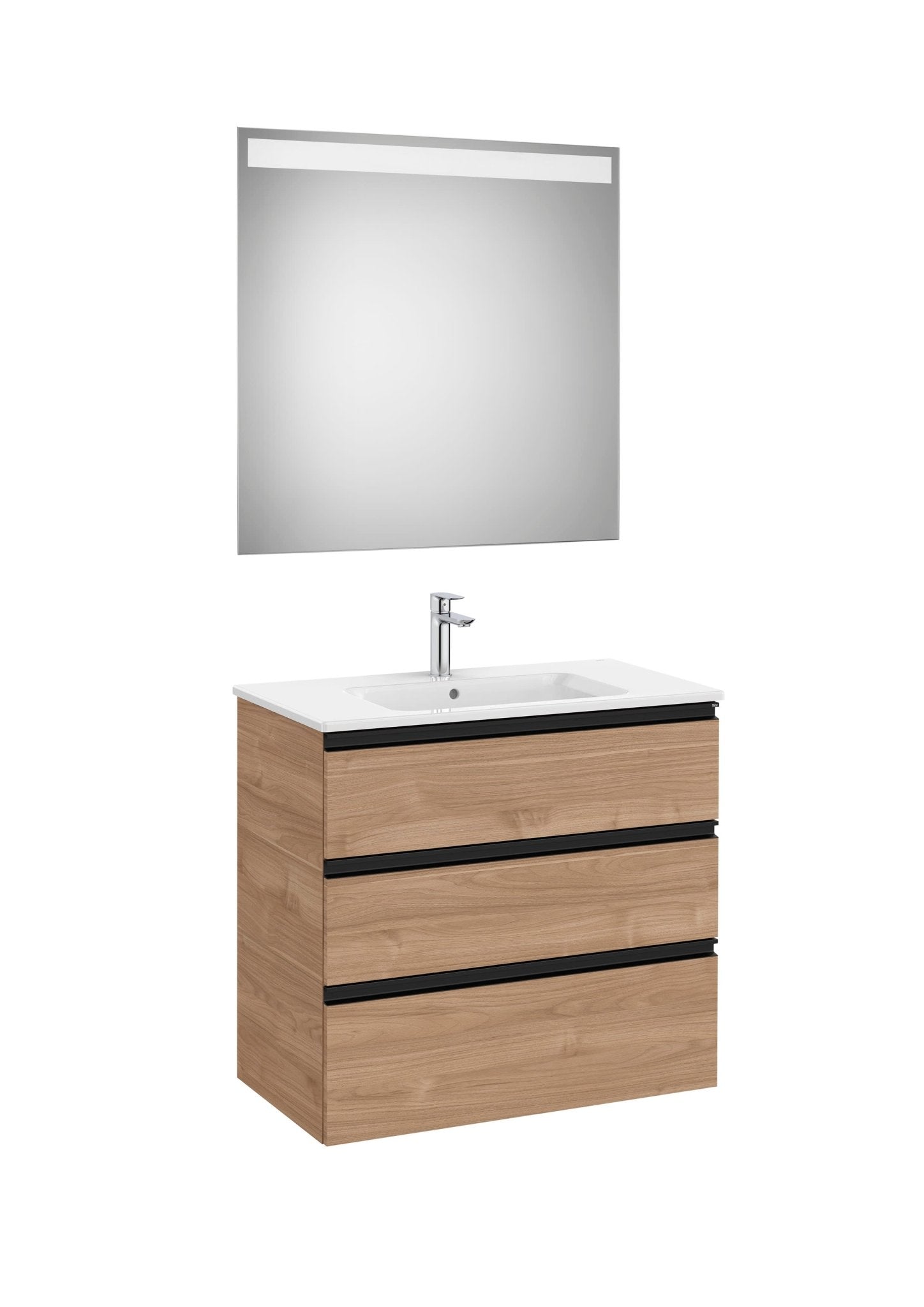 Roca - Mueble base The Gap Pack de tres cajones, lavabo centrado y espejo LED Eidos - BricoandPool