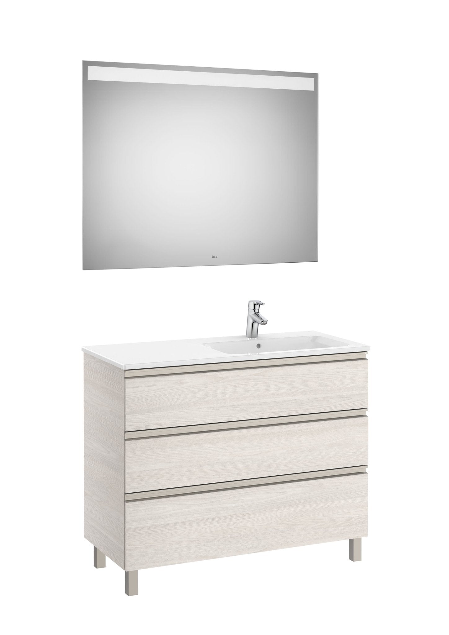 Roca - Mueble base The Gap Pack de tres cajones, lavabo centrado y espejo LED Eidos - BricoandPool