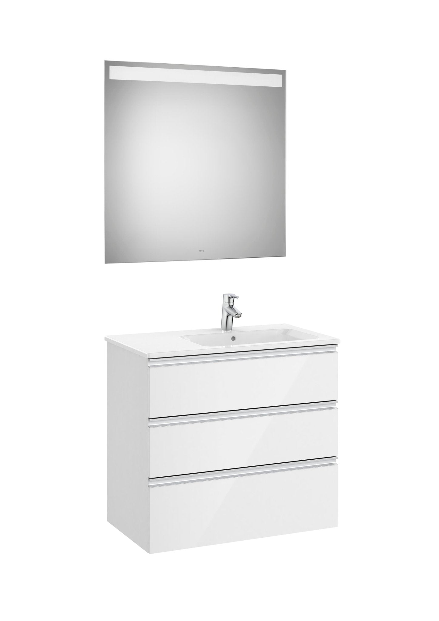 Roca - Mueble base The Gap Pack de tres cajones, lavabo centrado y espejo LED Eidos - BricoandPool