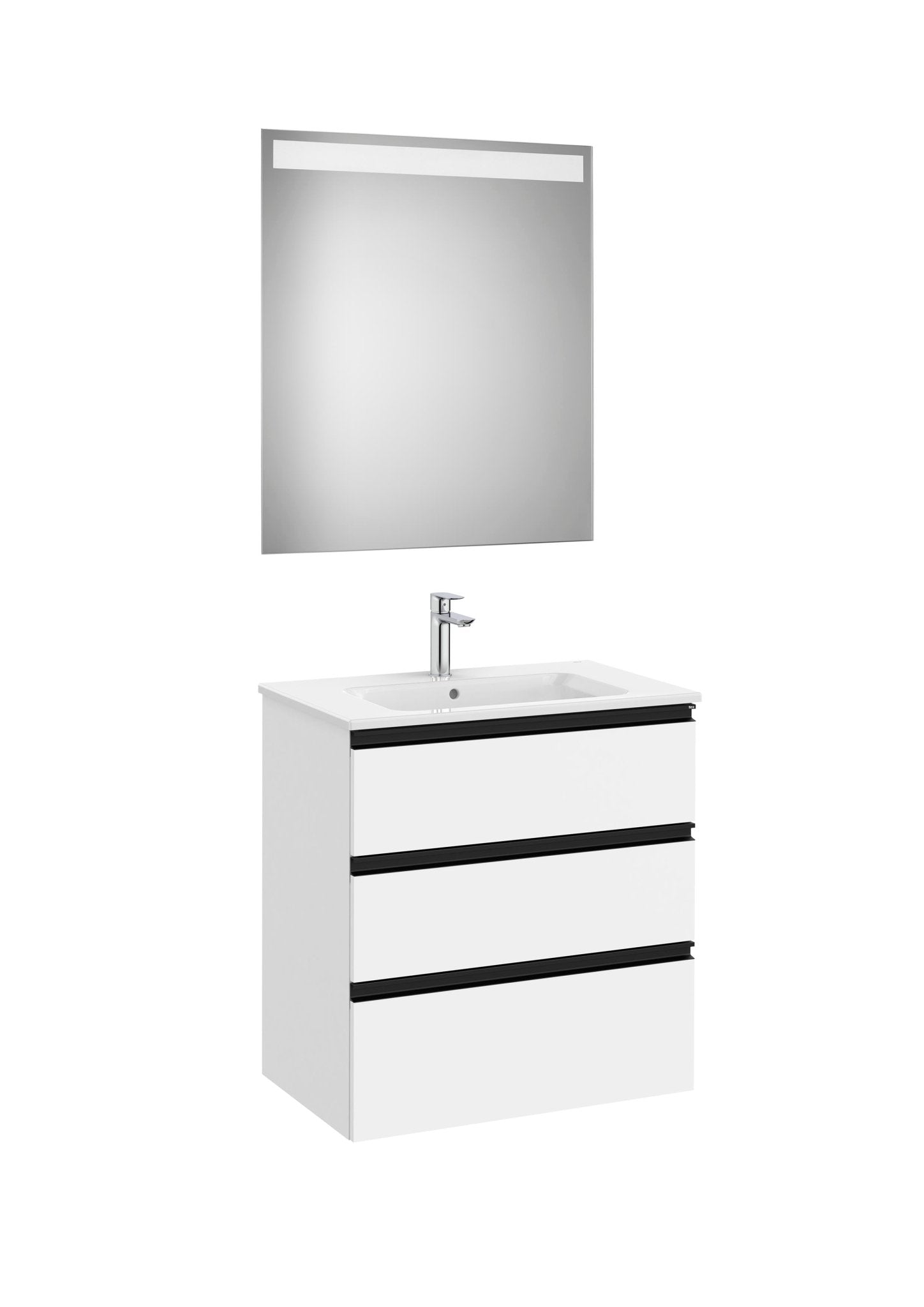 Roca - Mueble base The Gap Pack de tres cajones, lavabo centrado y espejo LED Eidos - BricoandPool