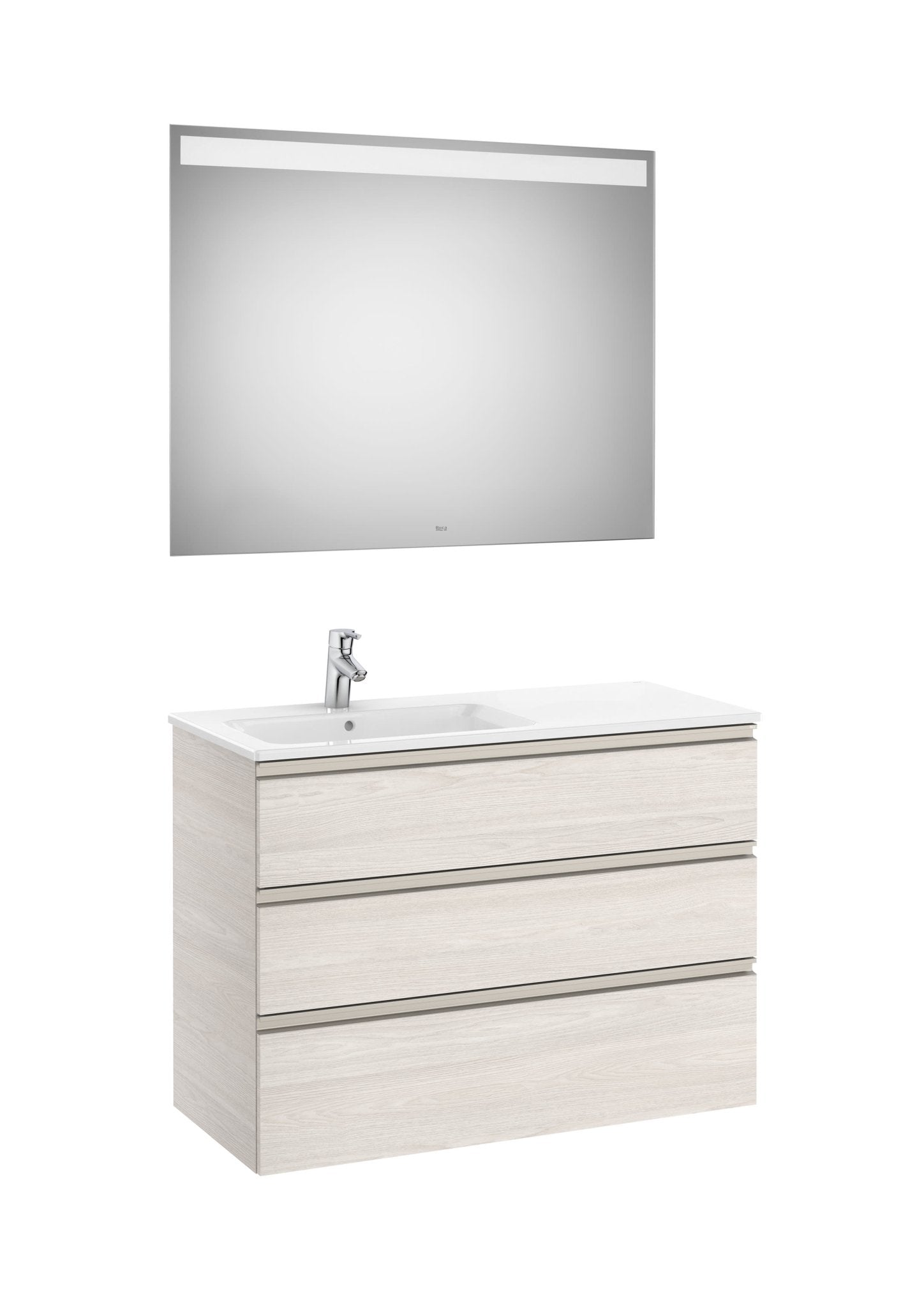 Roca - Mueble base The Gap Pack de tres cajones, lavabo centrado y espejo LED Eidos - BricoandPool