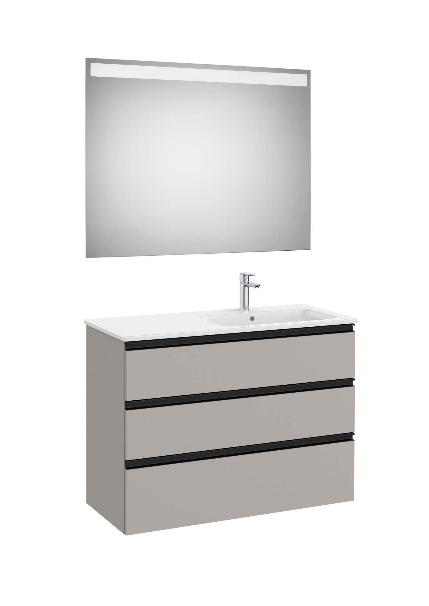 Roca - Mueble base The Gap Pack de tres cajones, lavabo centrado y espejo LED Eidos - BricoandPool
