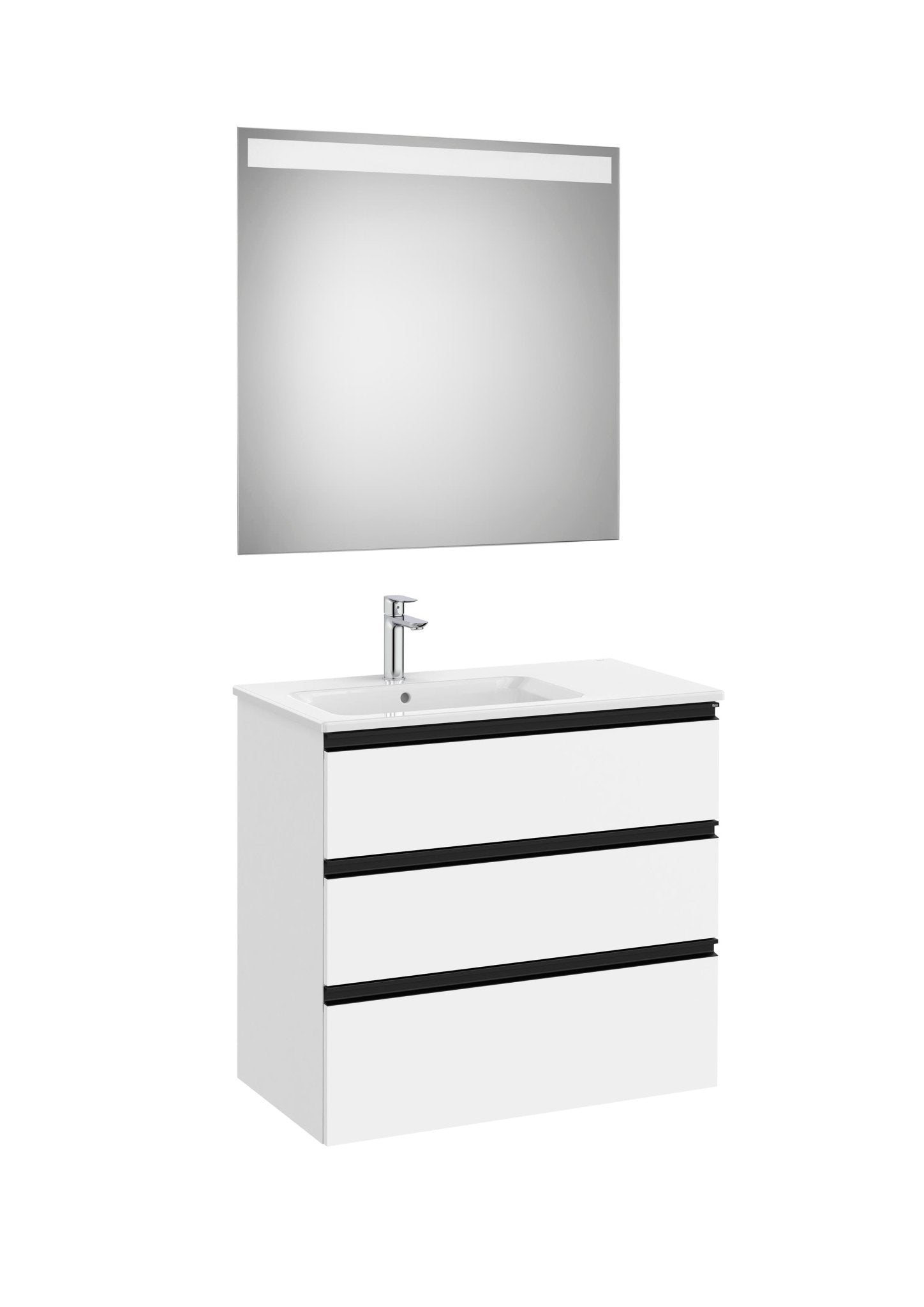 Roca - Mueble base The Gap Pack de tres cajones, lavabo centrado y espejo LED Eidos - BricoandPool
