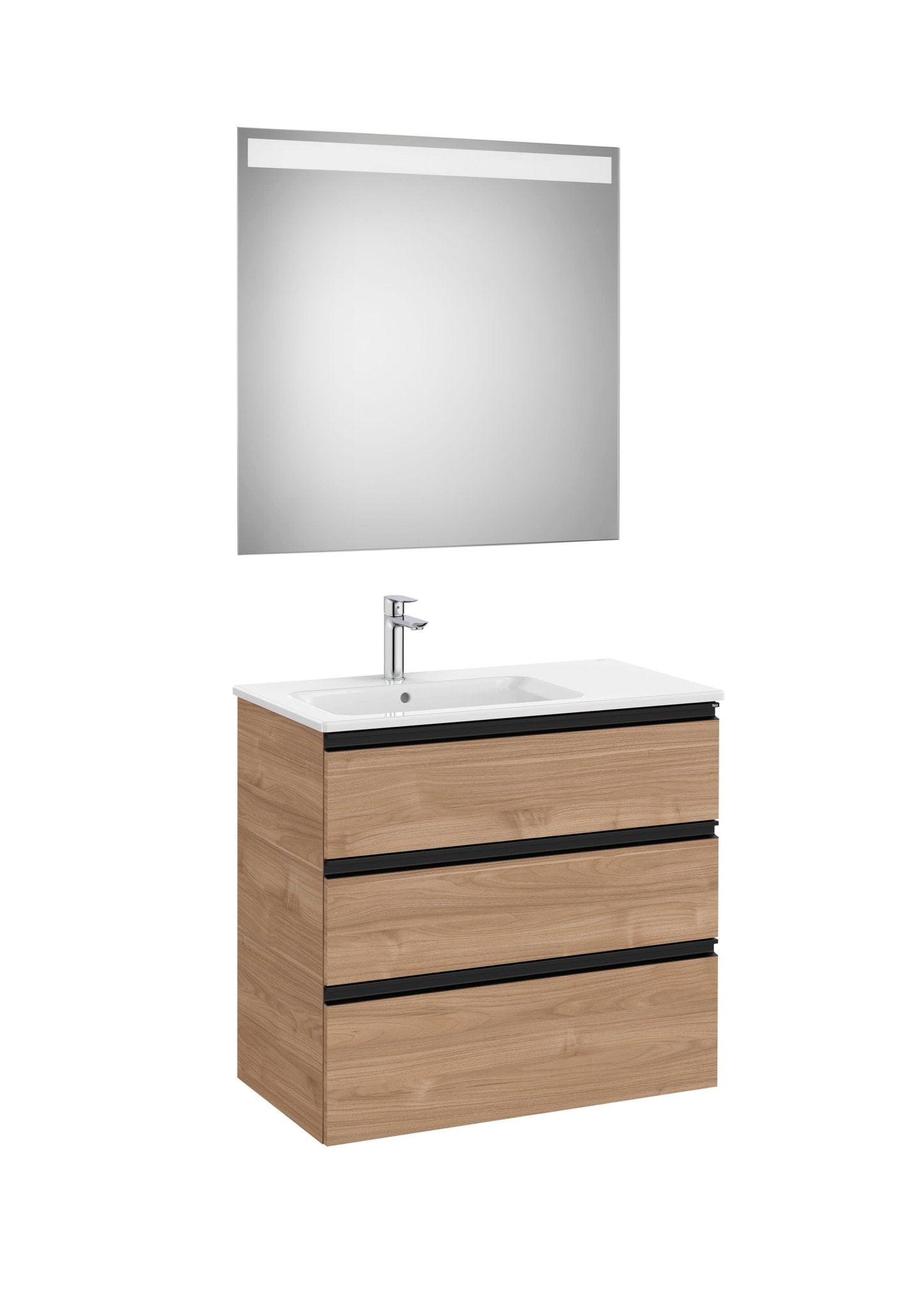 Roca - Mueble base The Gap Pack de tres cajones, lavabo centrado y espejo LED Eidos - BricoandPool