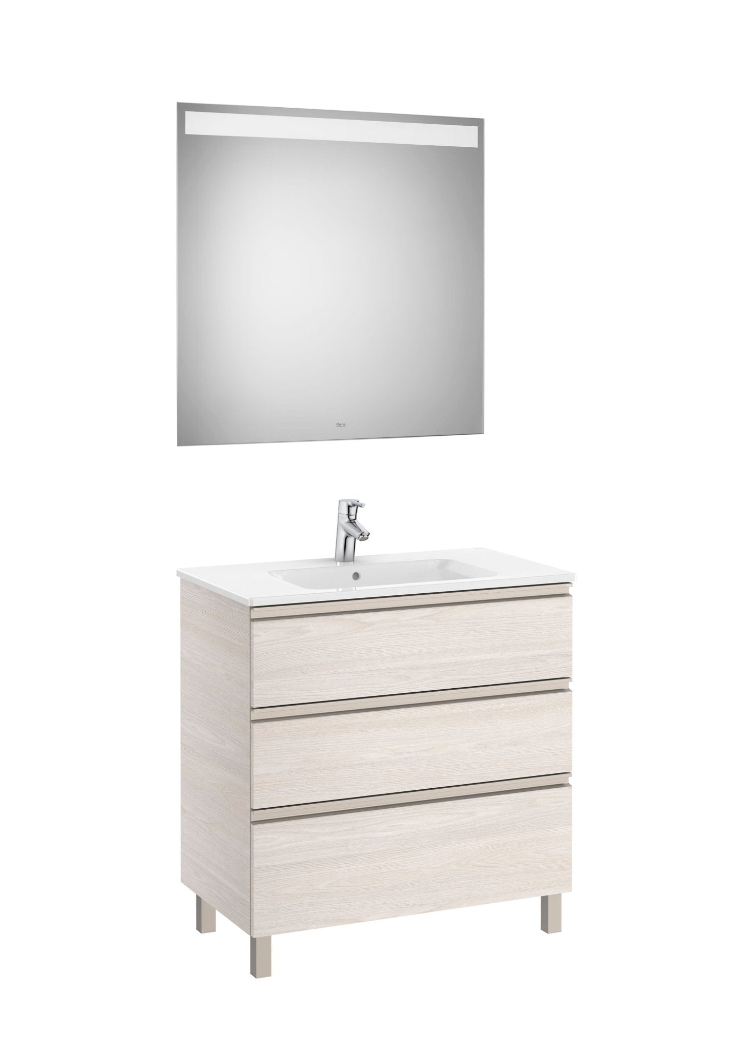 Roca - Mueble base The Gap Pack de tres cajones, lavabo centrado y espejo LED Eidos - BricoandPool