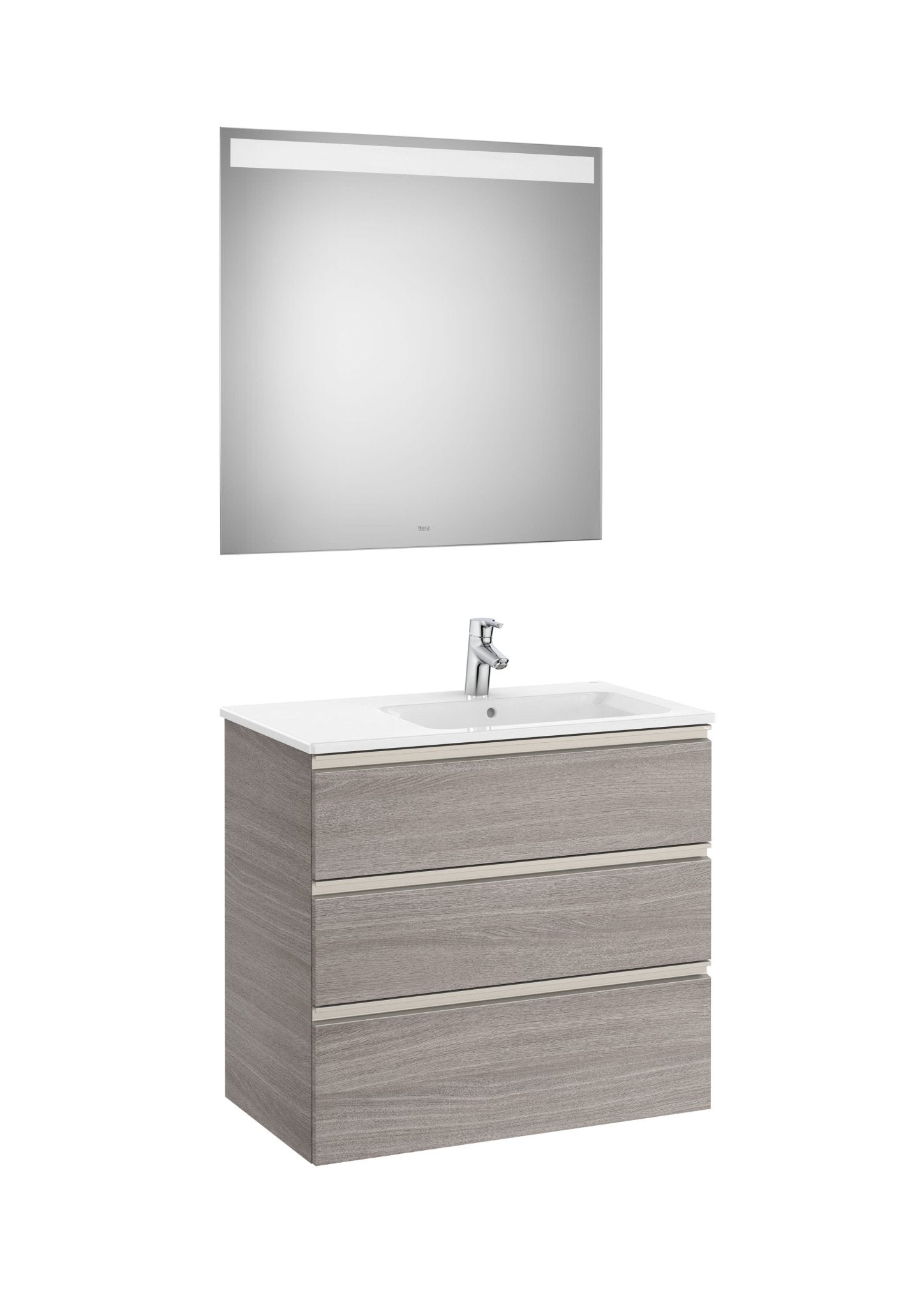 Roca - Mueble base The Gap Pack de tres cajones, lavabo centrado y espejo LED Eidos - BricoandPool
