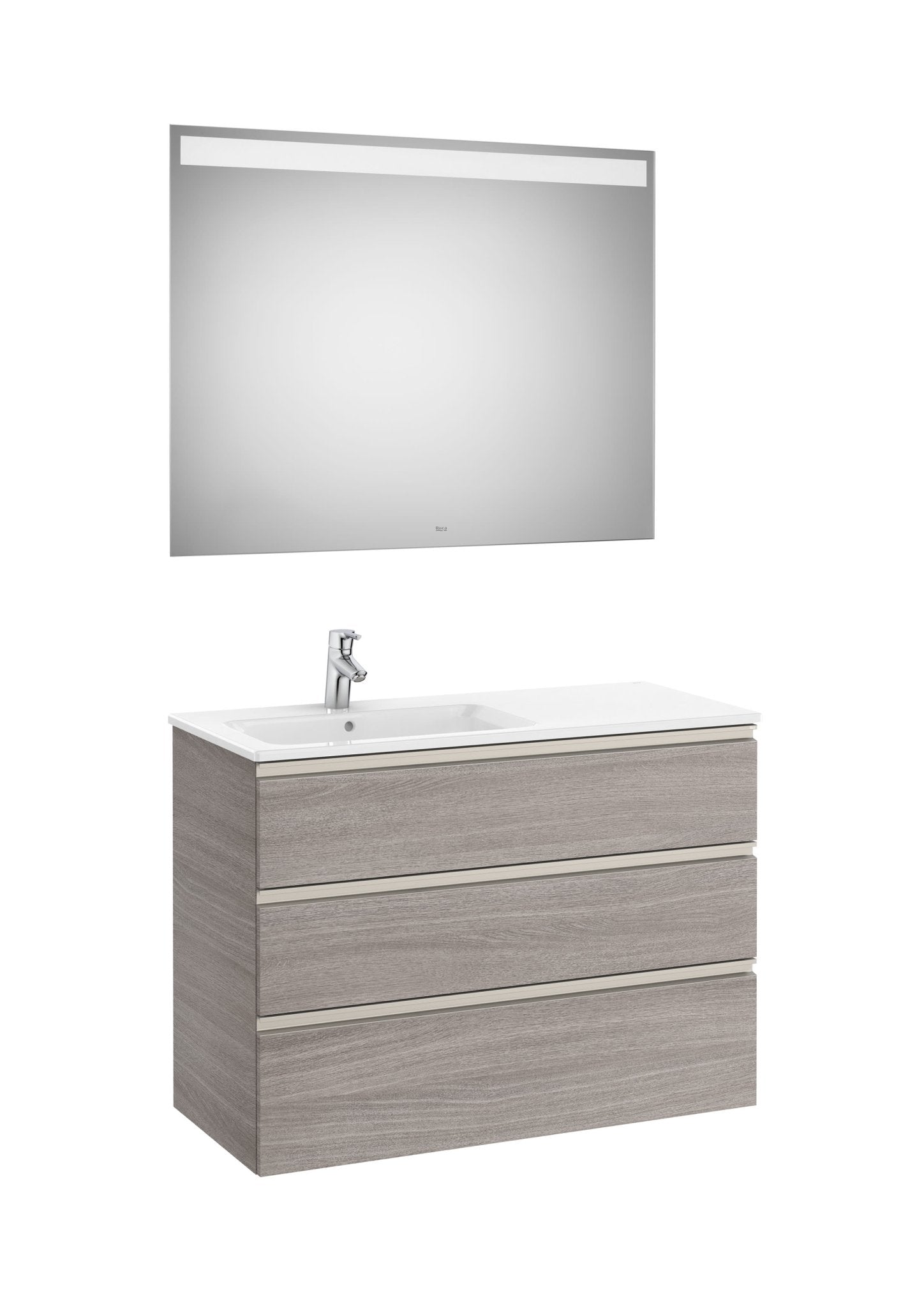 Roca - Mueble base The Gap Pack de tres cajones, lavabo centrado y espejo LED Eidos - BricoandPool