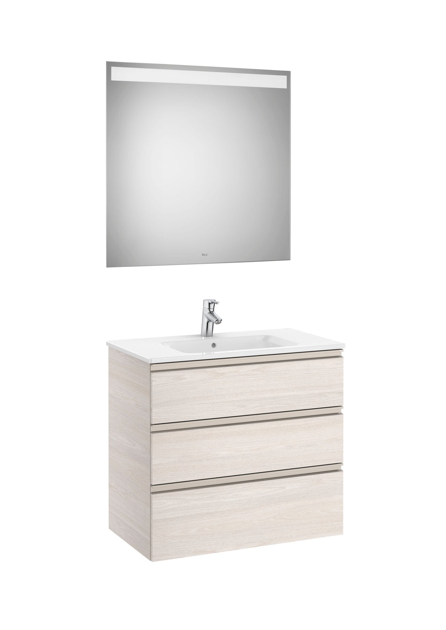 Roca - Mueble base The Gap Pack de tres cajones, lavabo centrado y espejo LED Eidos - BricoandPool
